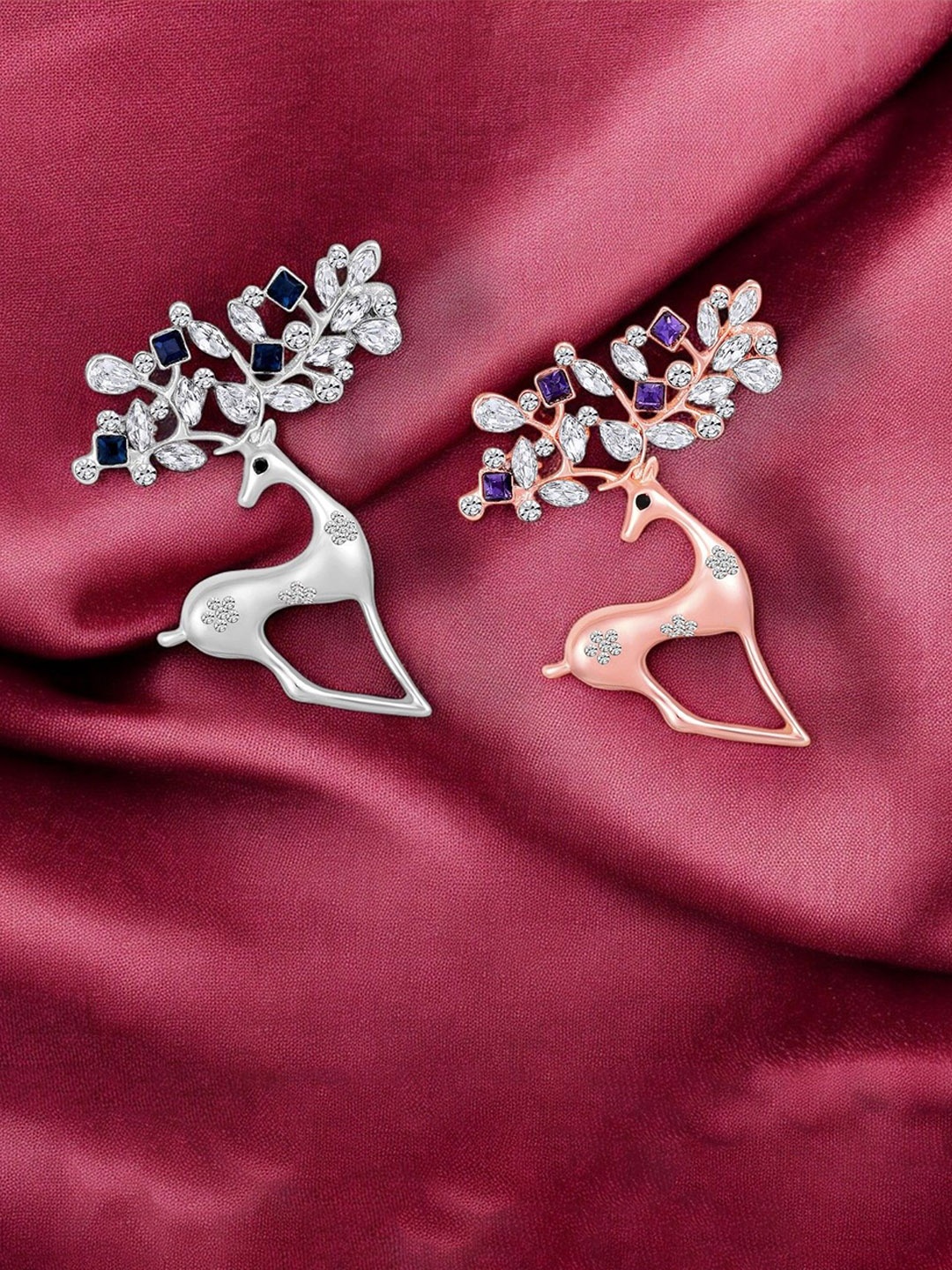 

Mahi Set Of 2 Deer-Shaped Lapel Pin Brooch, Silver