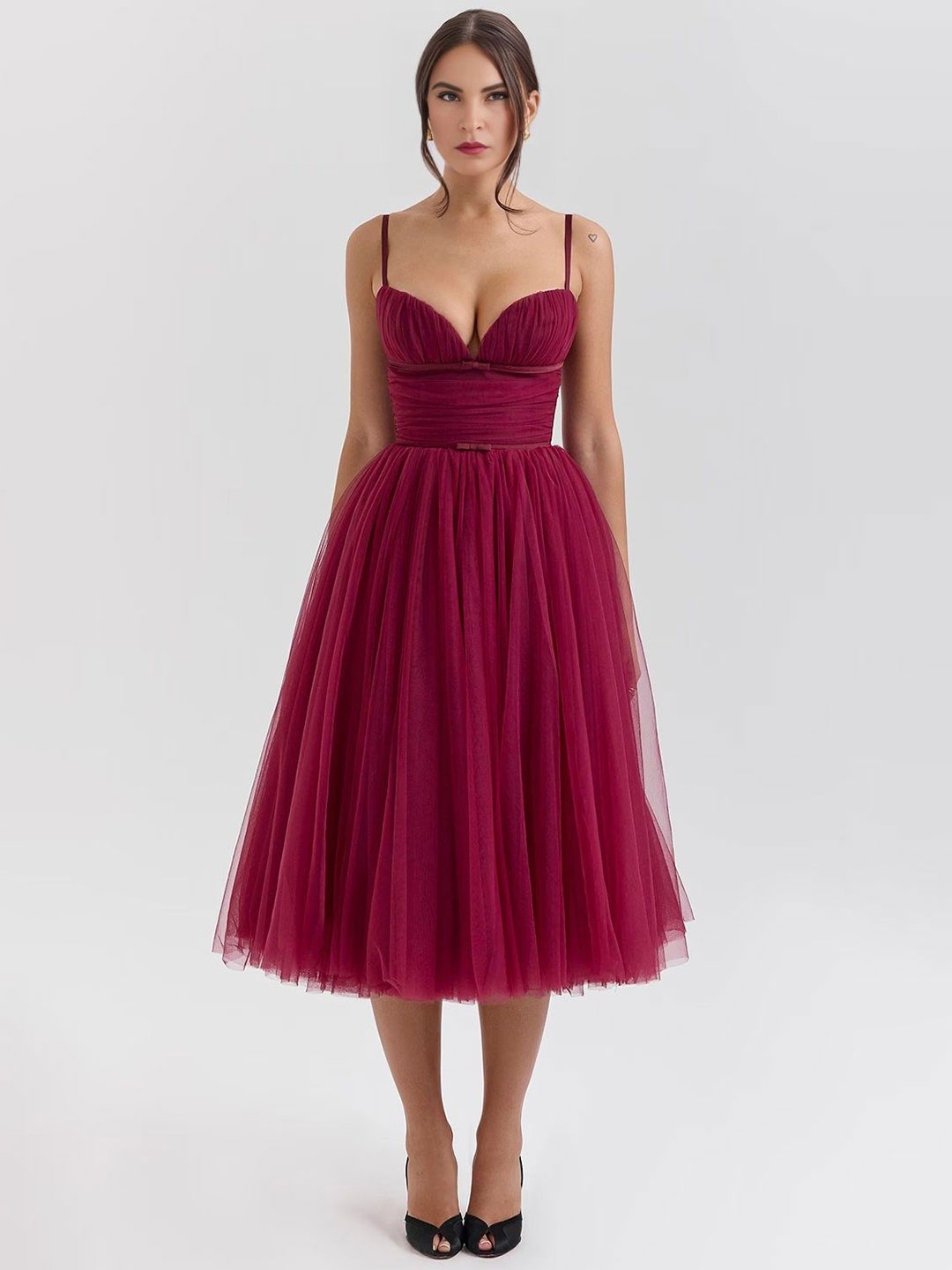 

Bee Boe Net Empire Midi Dress, Maroon