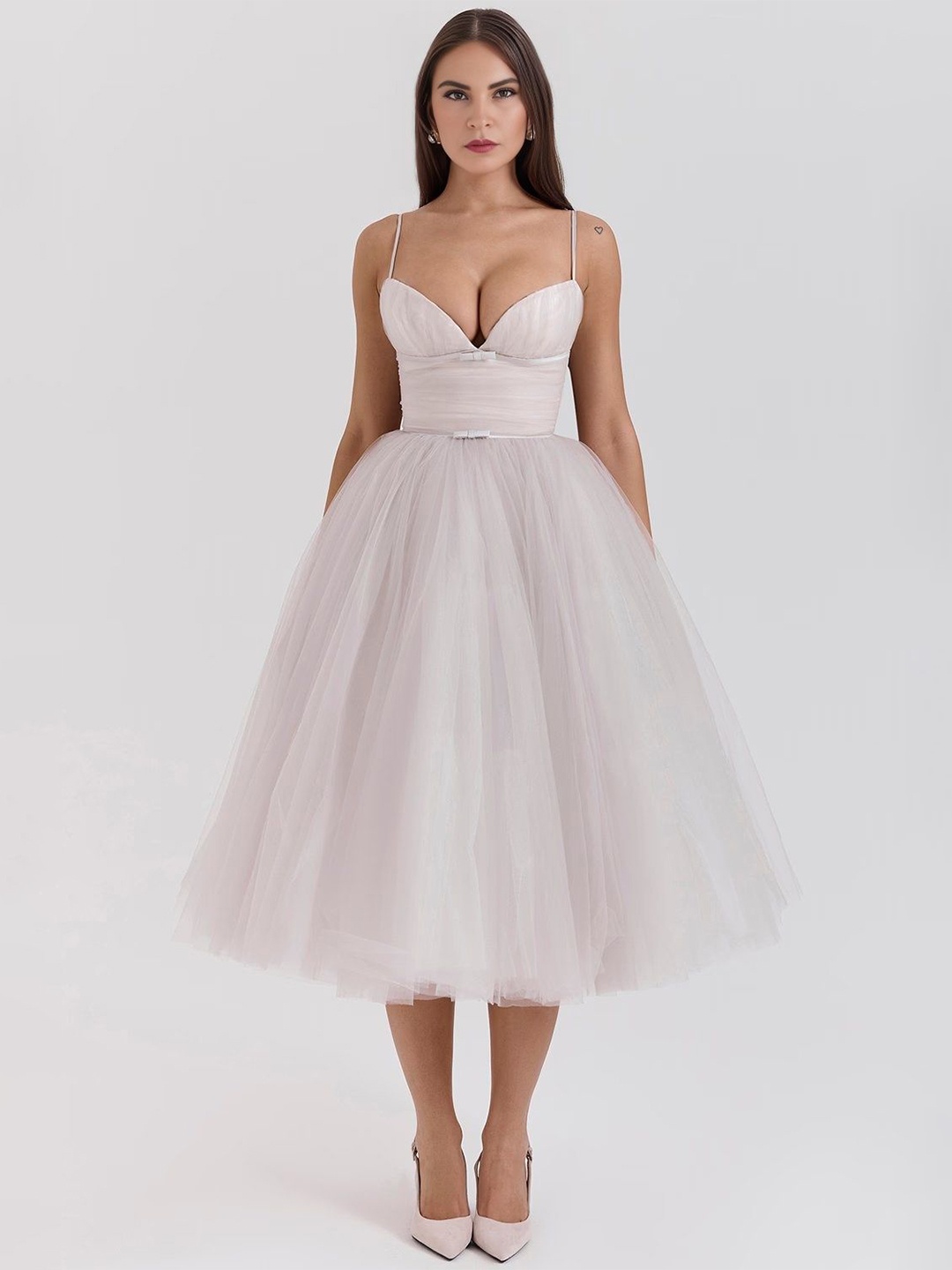 

Bee Boe Net Fit & Flare Midi Dress, Cream