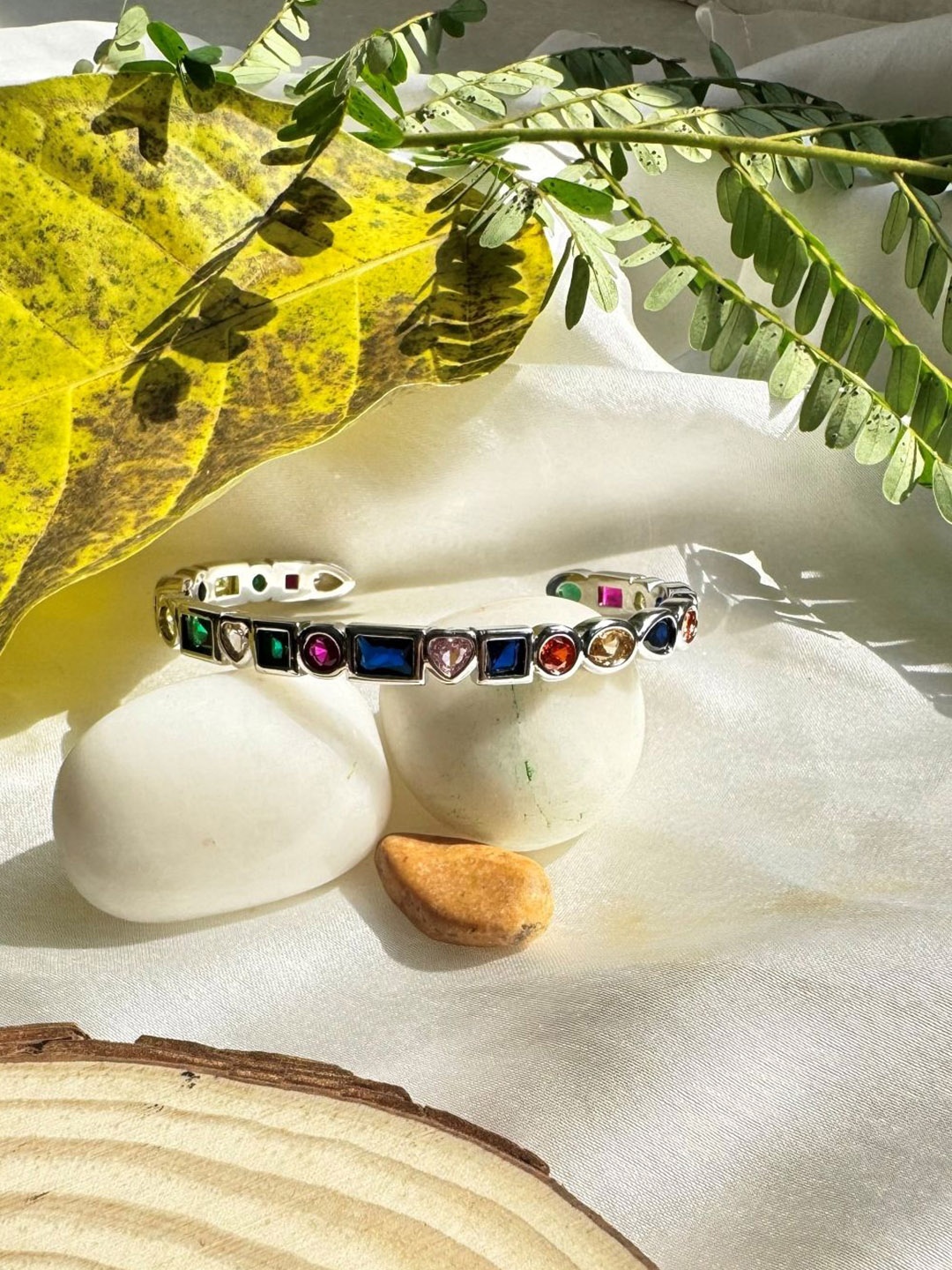 

The Jewellery Tale Silver-Plated Stone Studded Cuff Bracelet