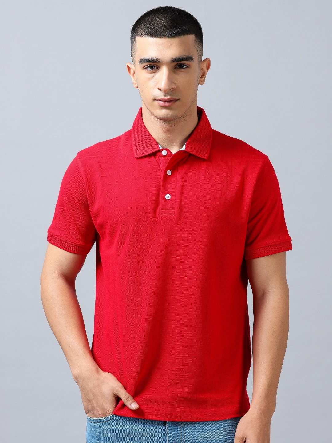 

THINC Men Solid Polo Collar Cotton T-shirt, Red