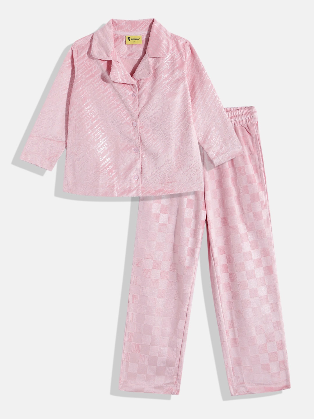 

KOKOMO Girls Velvet Finish Shirt with Pyjamas, Rose