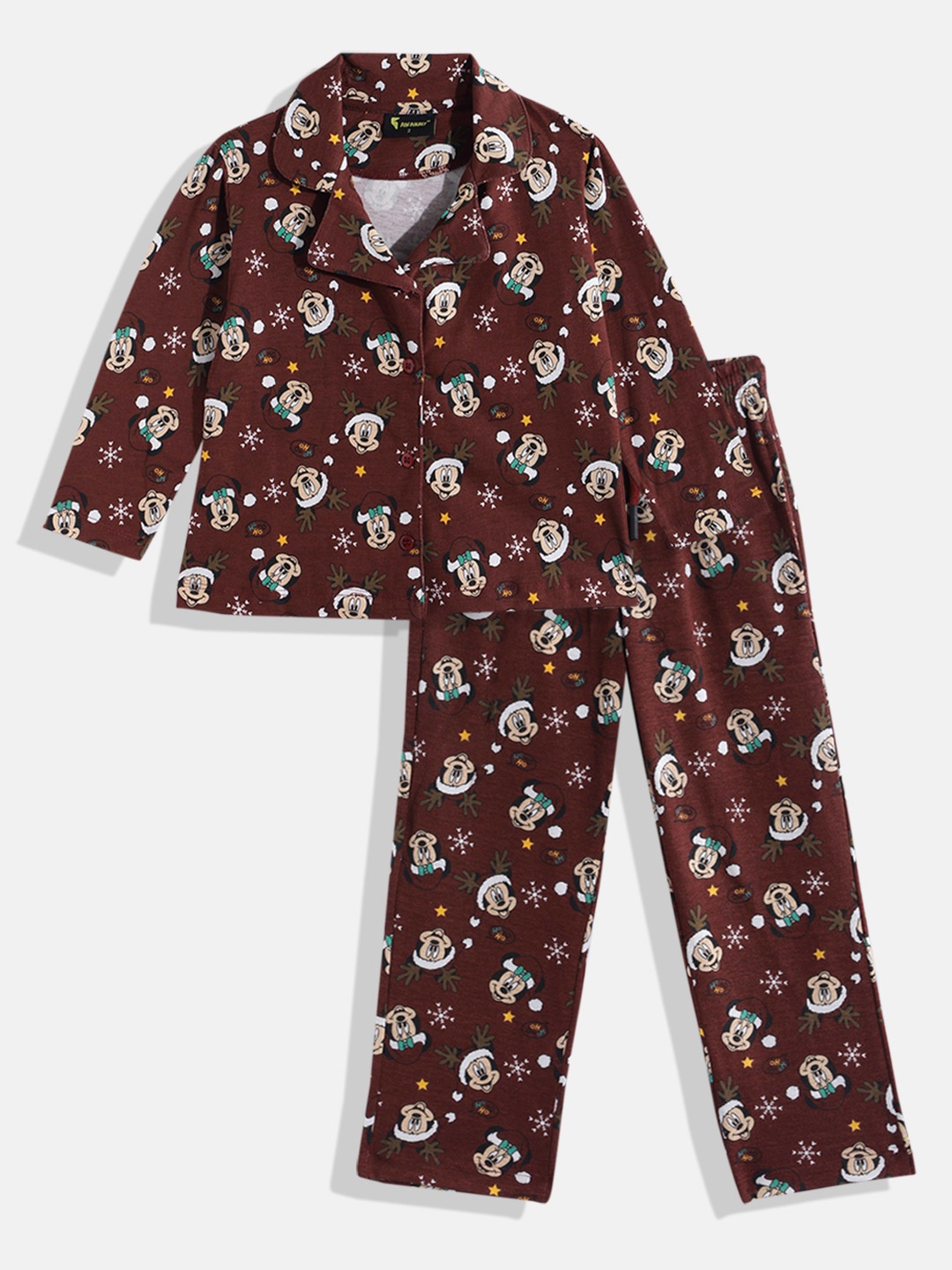 

KOKOMO Kids Mickey Mouse Printed Christmas Shirt with Pyjamas, Maroon