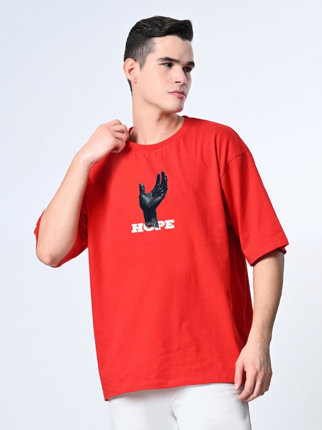

OWL MINK Graphic Printed Round Neck Pure Cotton Baggy T-shirt, Red