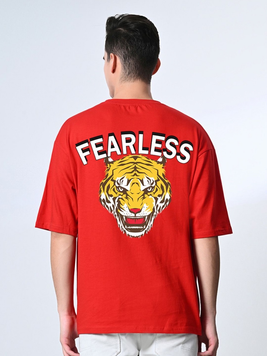 

OWL MINK Men Graphic Printed Pure Cotton Oversized T-shirt, Red