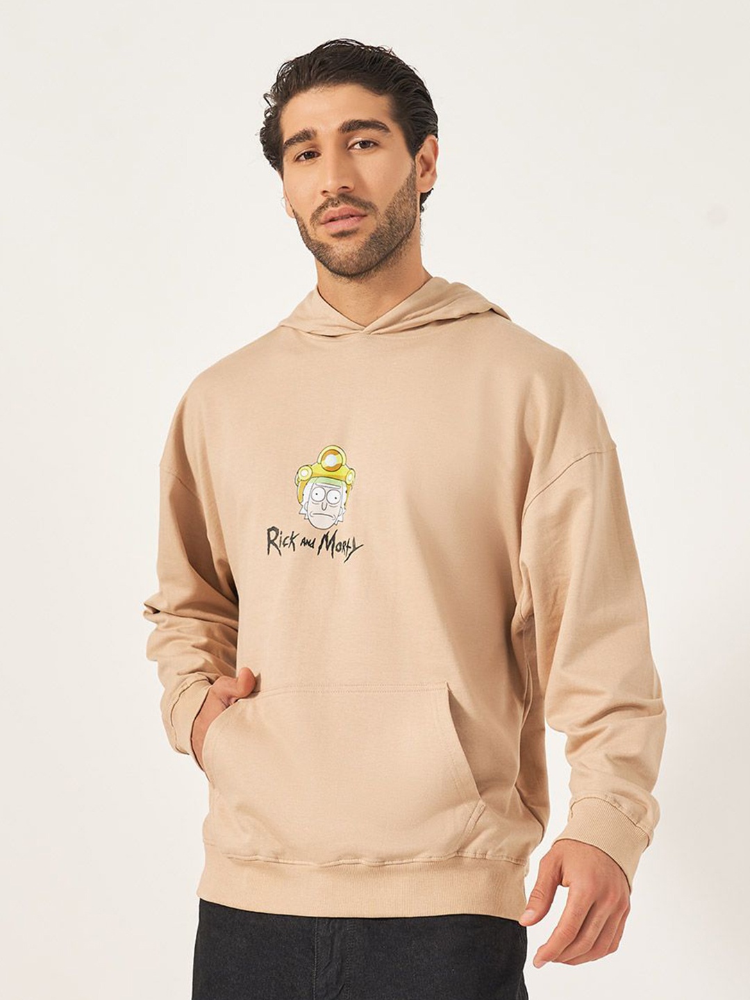 

Styli Men Rick & Morty Character Print Oversized Hoodie, Beige