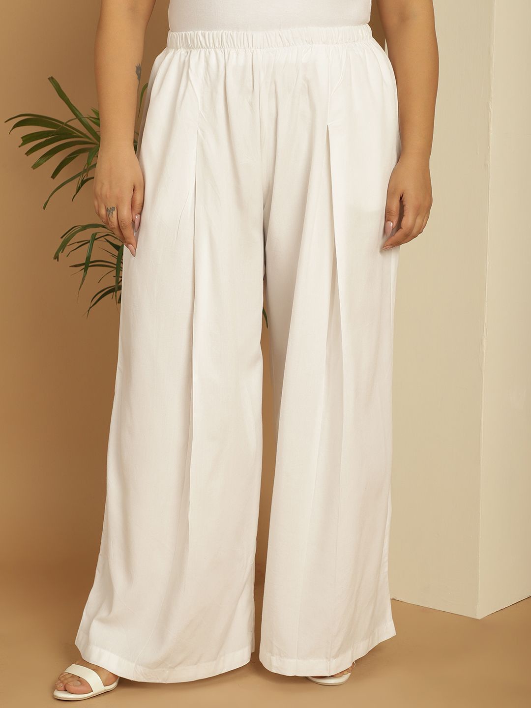 

theRebelinme Women Plus Size Flared Palazzo, White