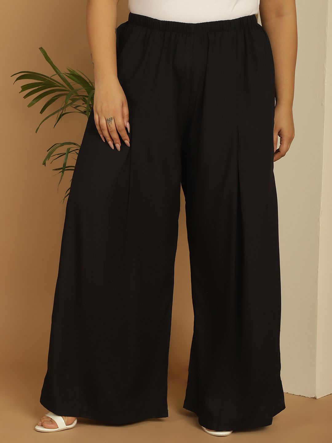 

theRebelinme Women Plus Size Flared Palazzos, Black