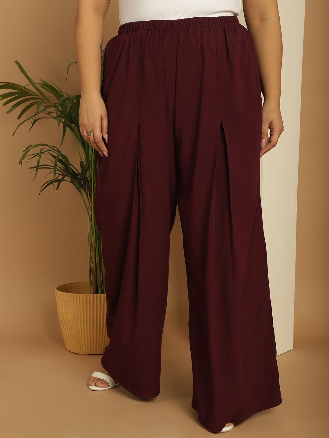 

theRebelinme Women Flared Plus Size Palazzos, Burgundy