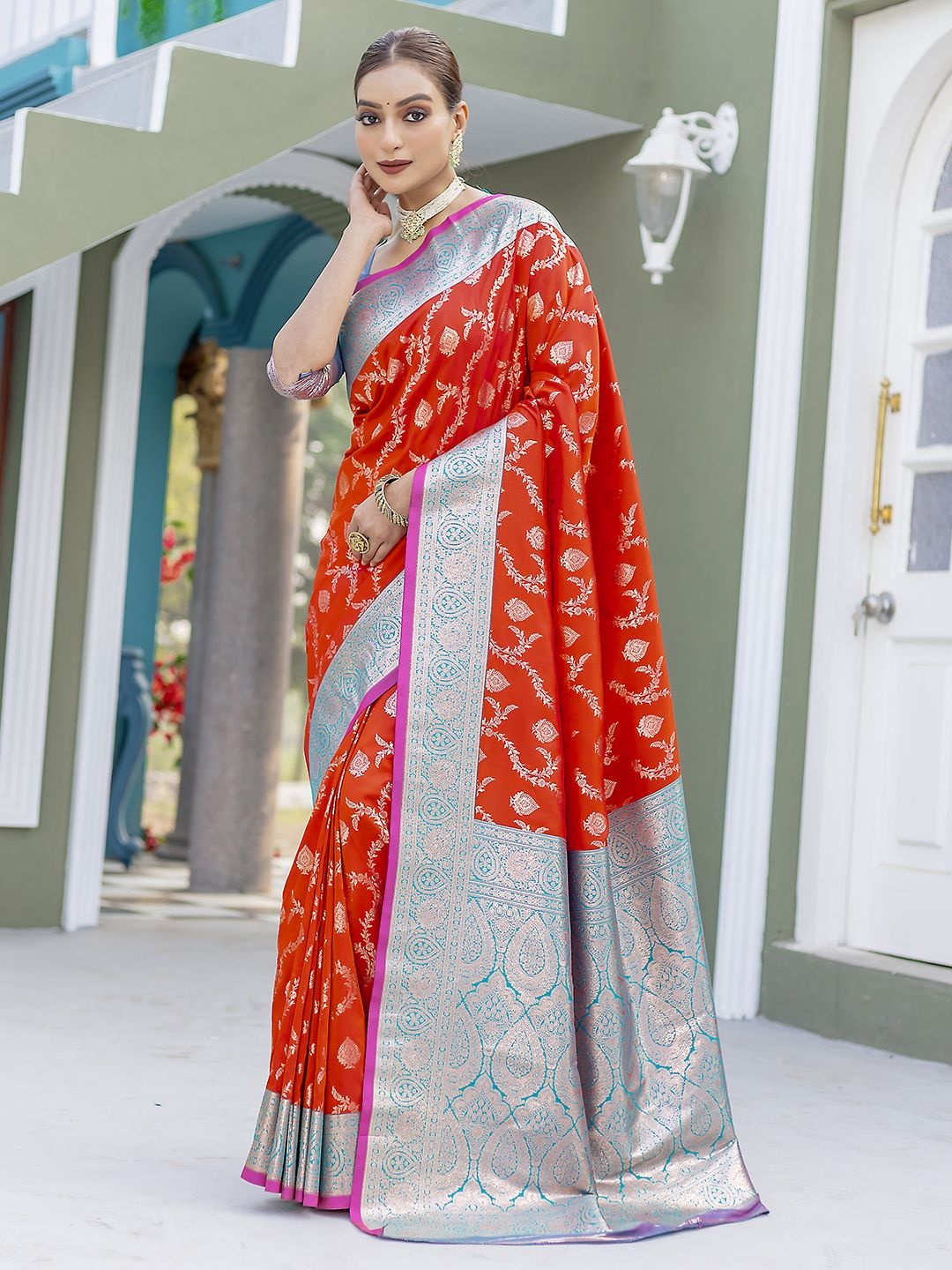 

Mitera Woven Design Zari Banarasi Saree, Orange