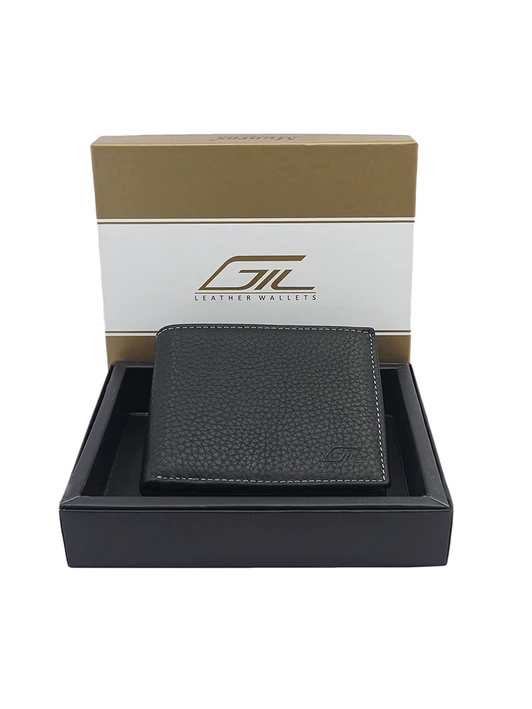 

GIL Men Textured Leather Two Fold Wallet, Black