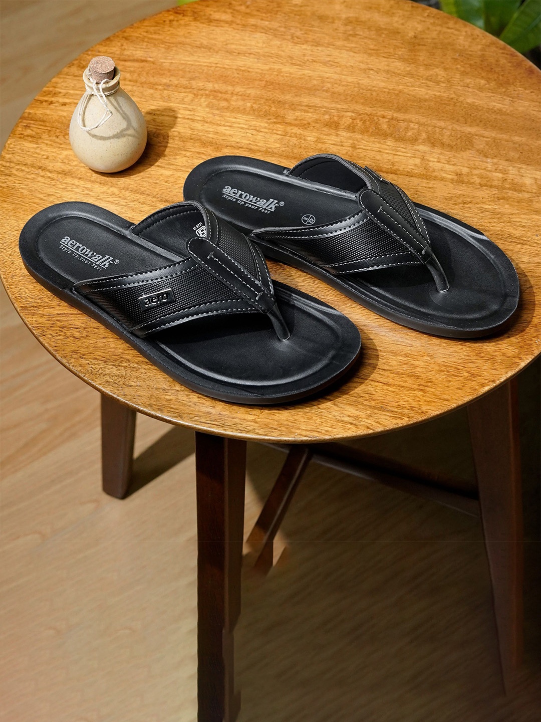 

Aerowalk Men Leather Comfort Sandals, Black
