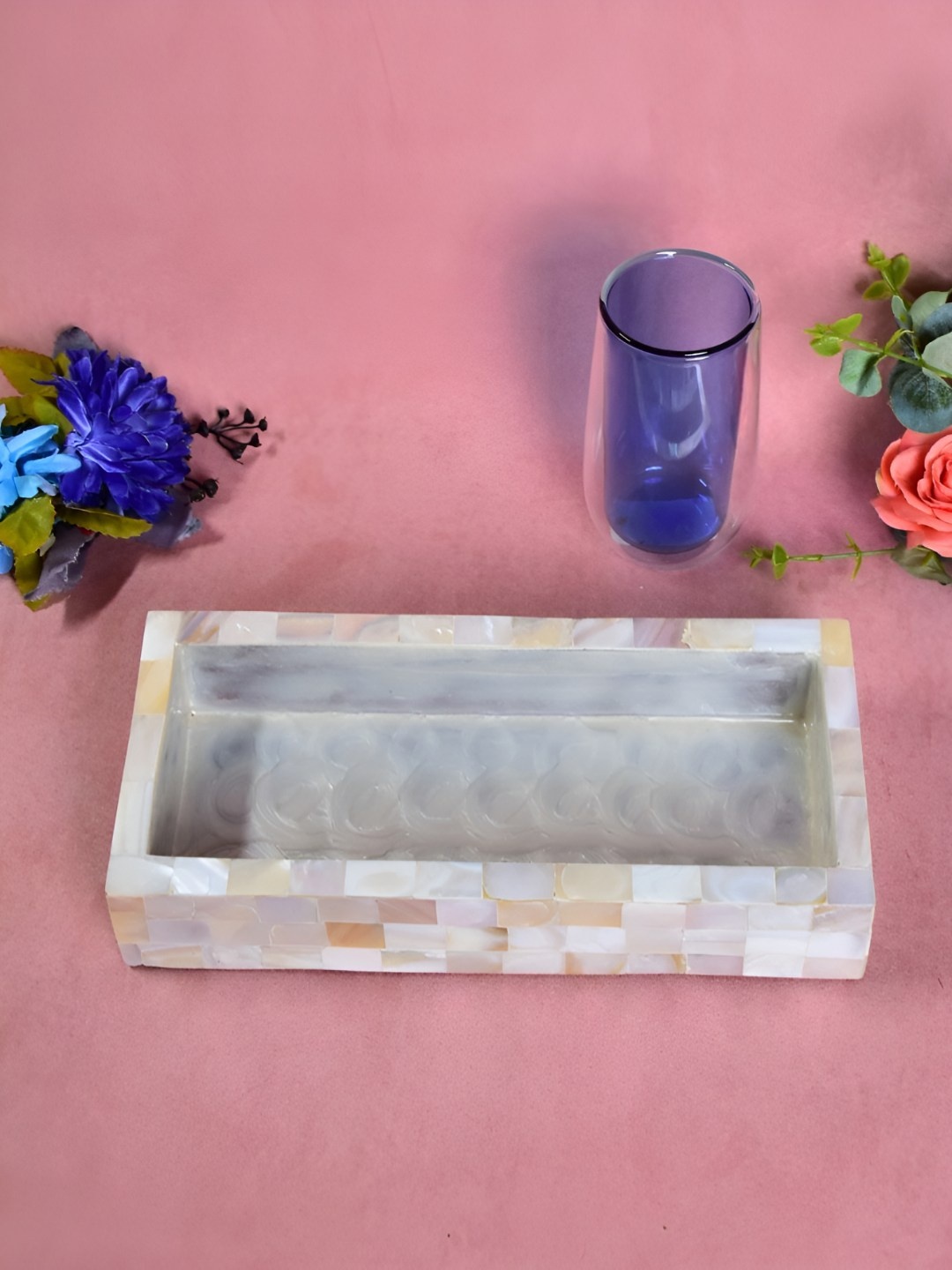 

THE HOME CO. White Printed Wood Dishwasher Safe Serving Tray