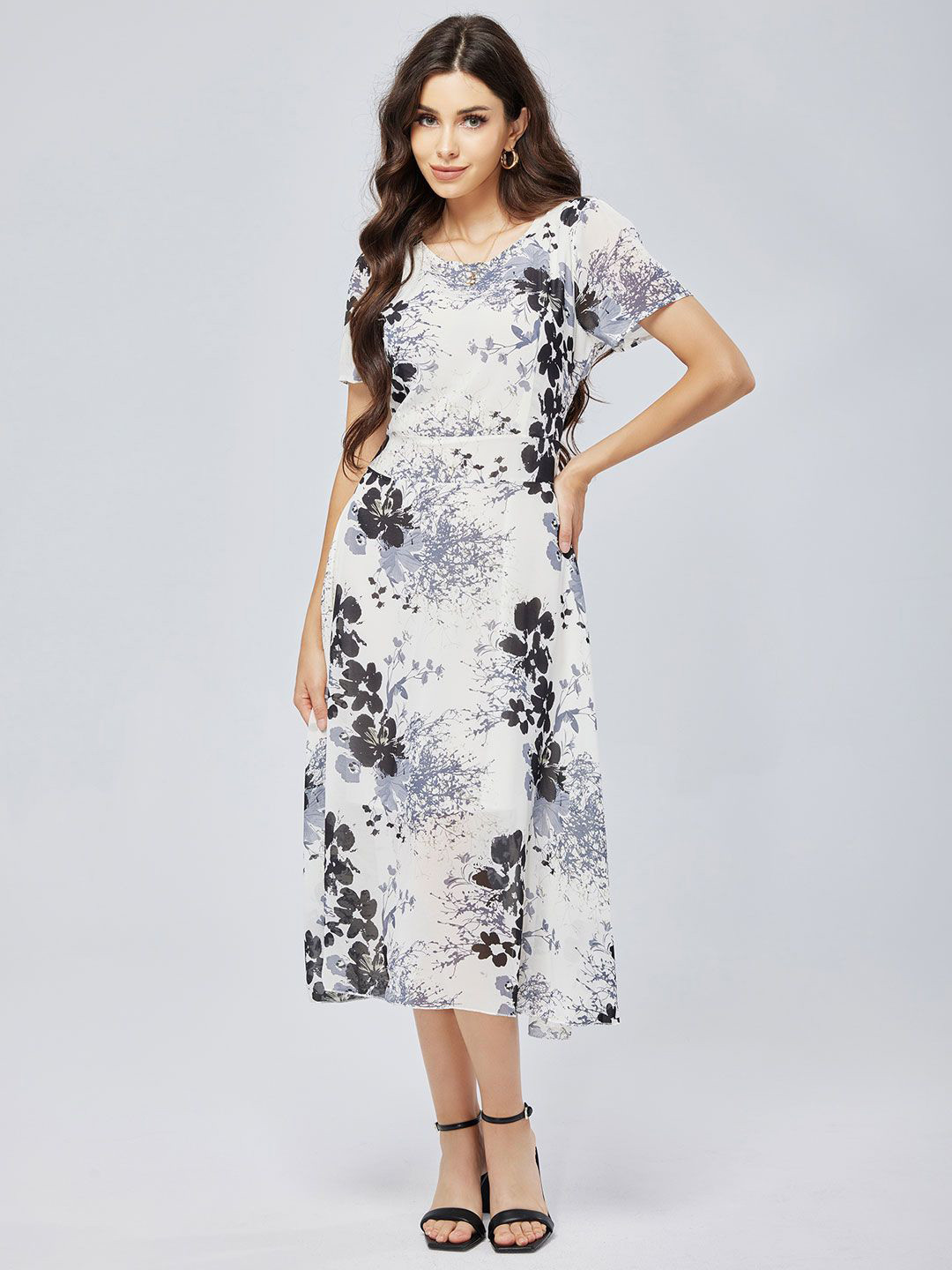 

StyleCast Women Cotton Floral Printed Fit and Flare Midi Dress, Off white
