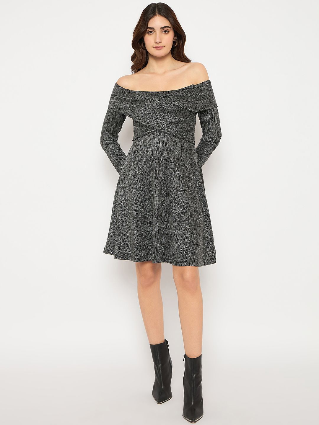 

Madame Off-Shoulder A-Line Dress, Black