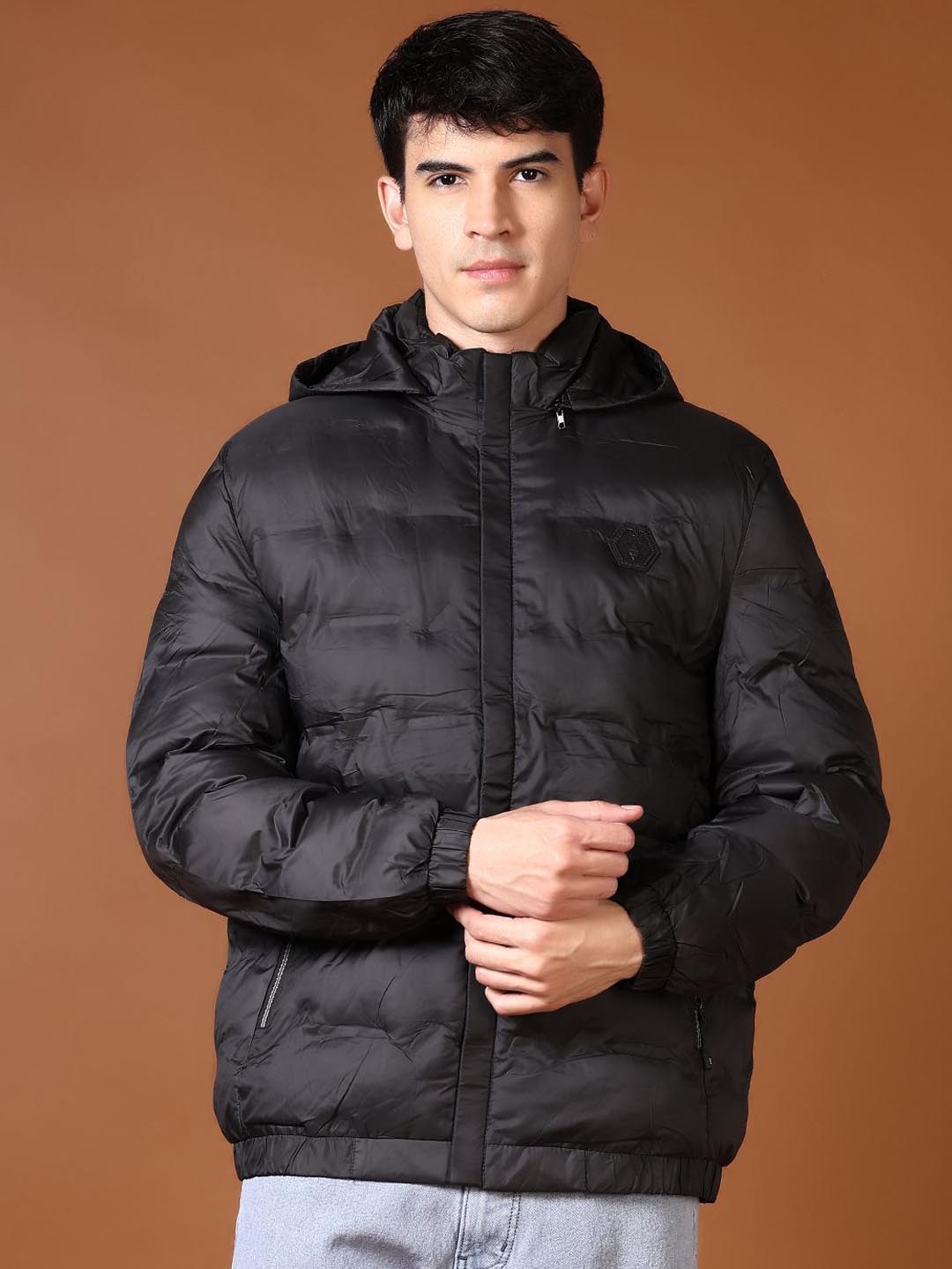 

V-Mart Men Hooded Solid Cotton Casual Puffer Jacket, Black