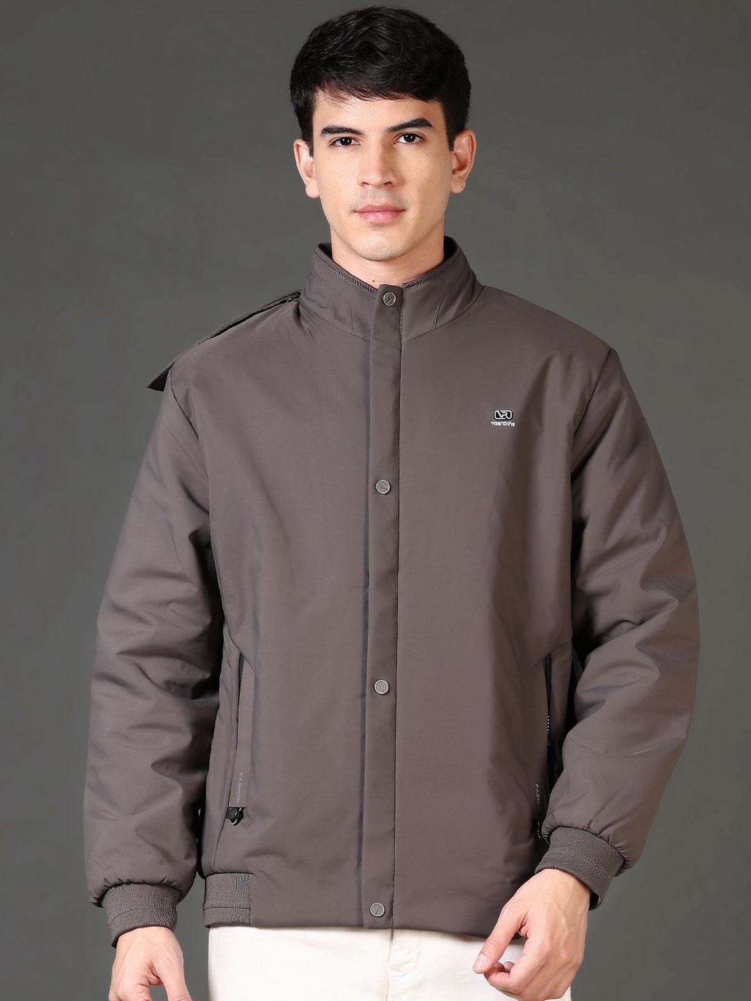 

V-Mart Men Hooded Solid Cotton Casual Bomber Jacket, Grey