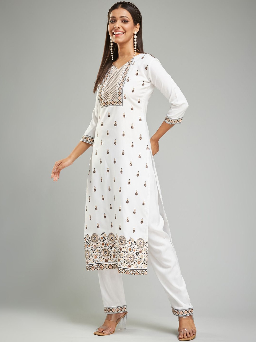 

KALINI Ethnic Motifs Printed Straight Kurta With Pyjama & Dupatta, White