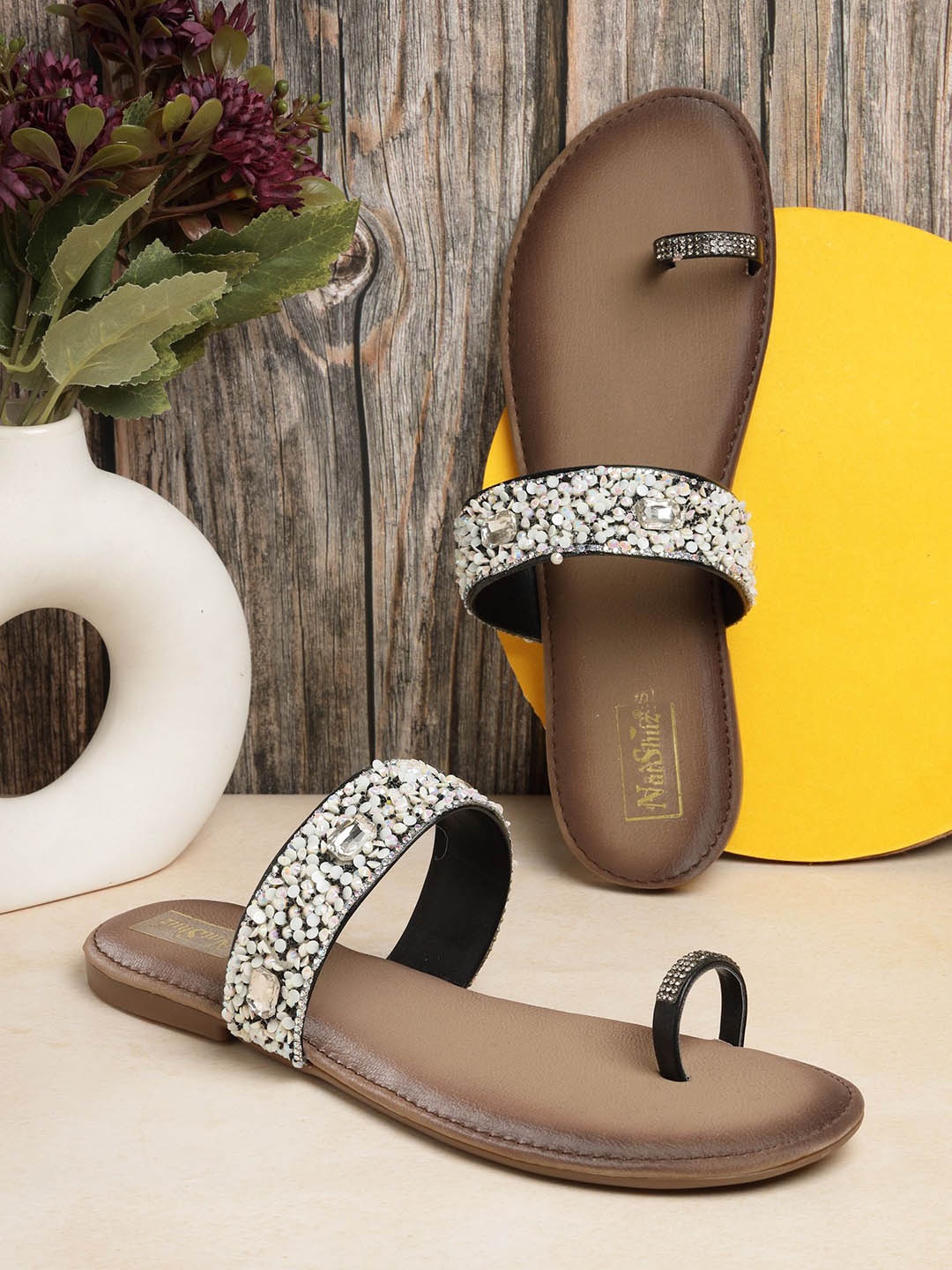 

NATSHUZ Embellished Comfort Sandals, Black
