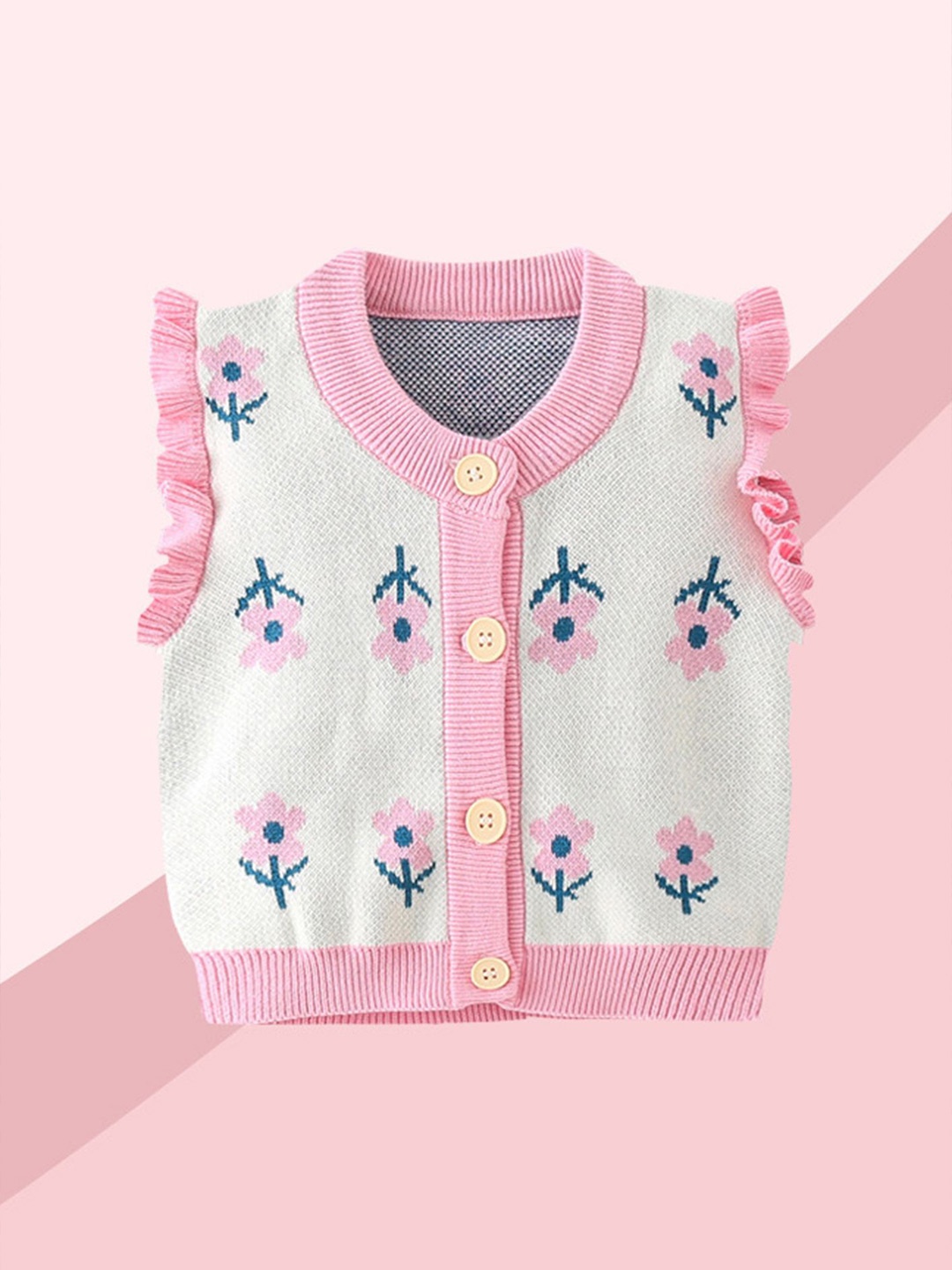 

LULU & SKY Girls Floral Printed Cardigan Sweaters, Pink