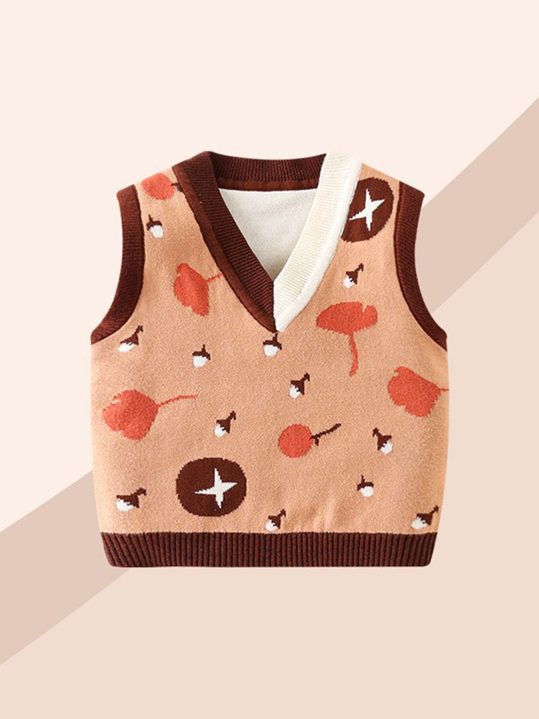 LULU & SKY Boys V-Neck Crop Sweater Vest, Brown