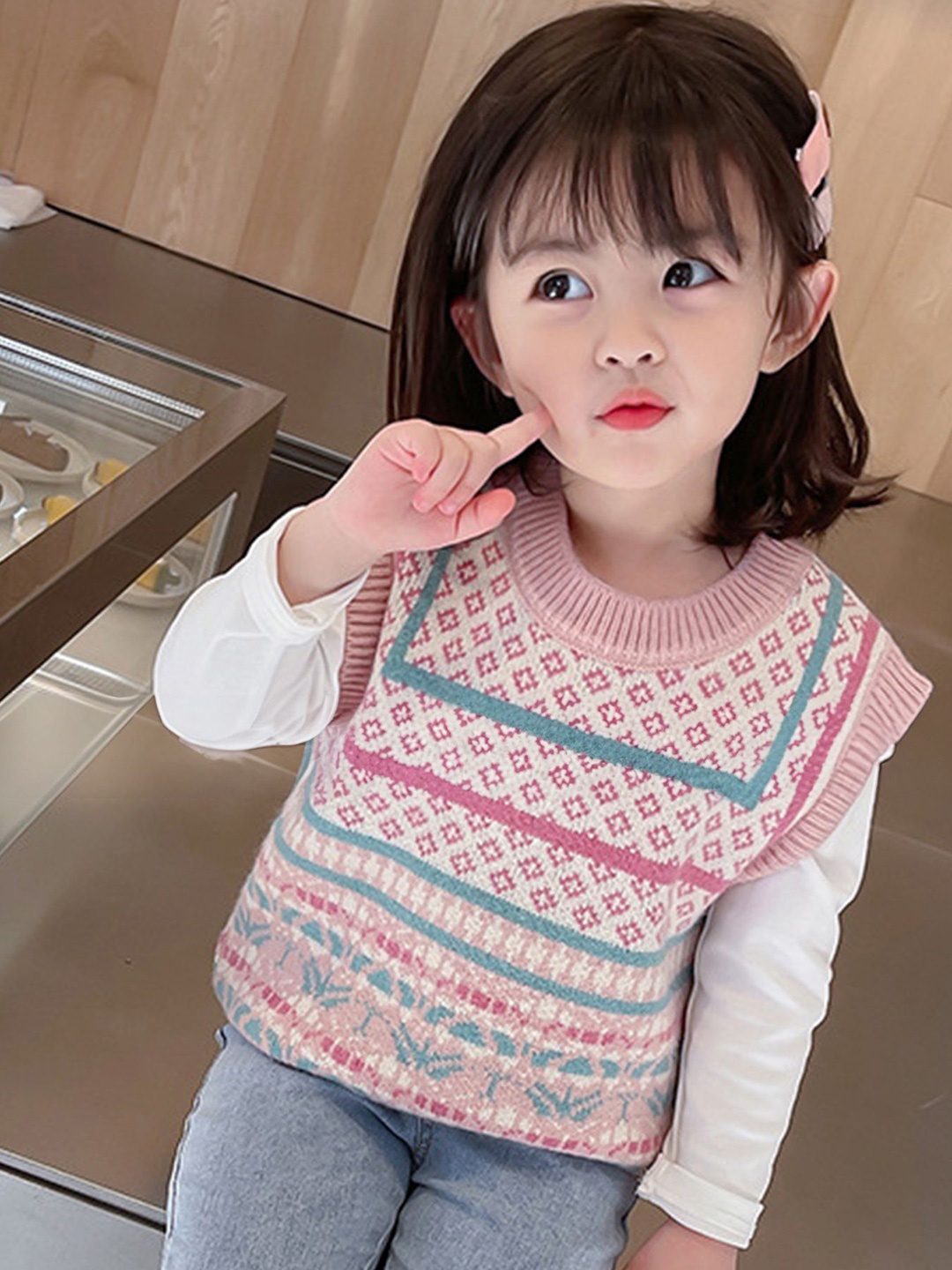 

LULU & SKY Girls Printed Sweater Vest, Pink