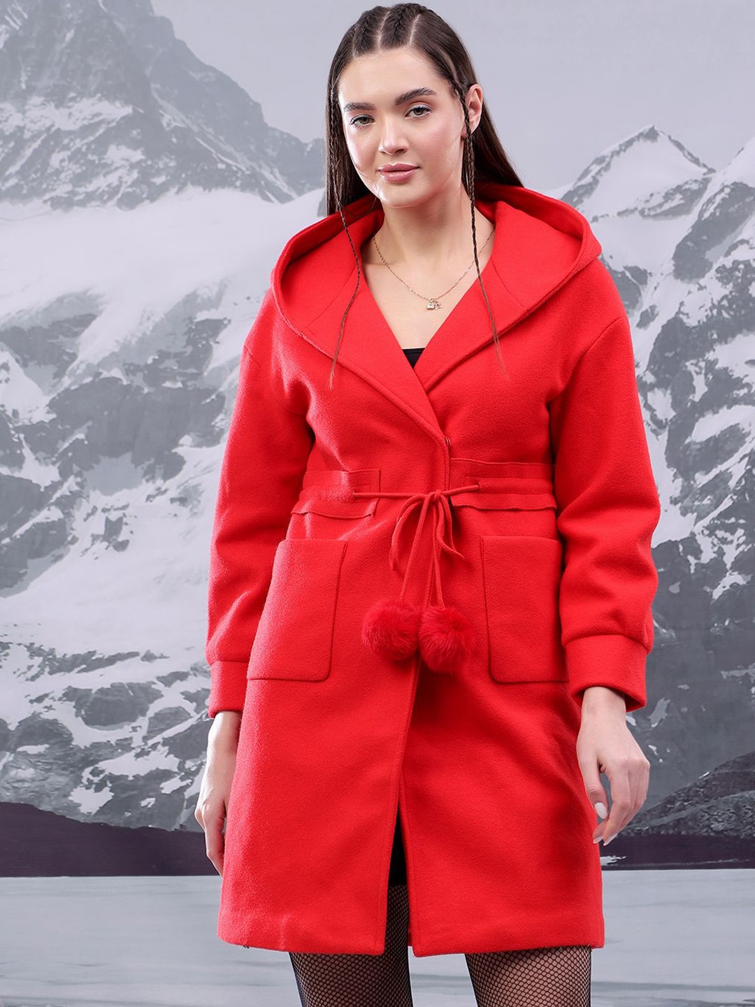 Kotty Women Hooded Overcoat, Red