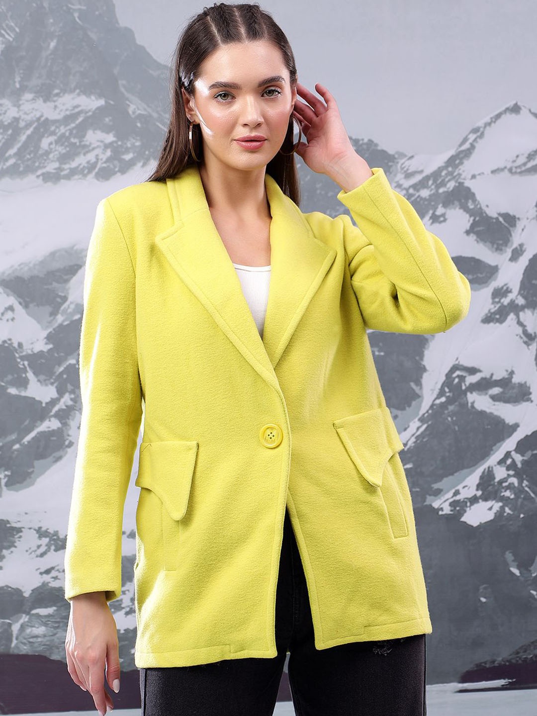 

Kotty Women Notched Lapel Single-Breasted Overcoat, Green