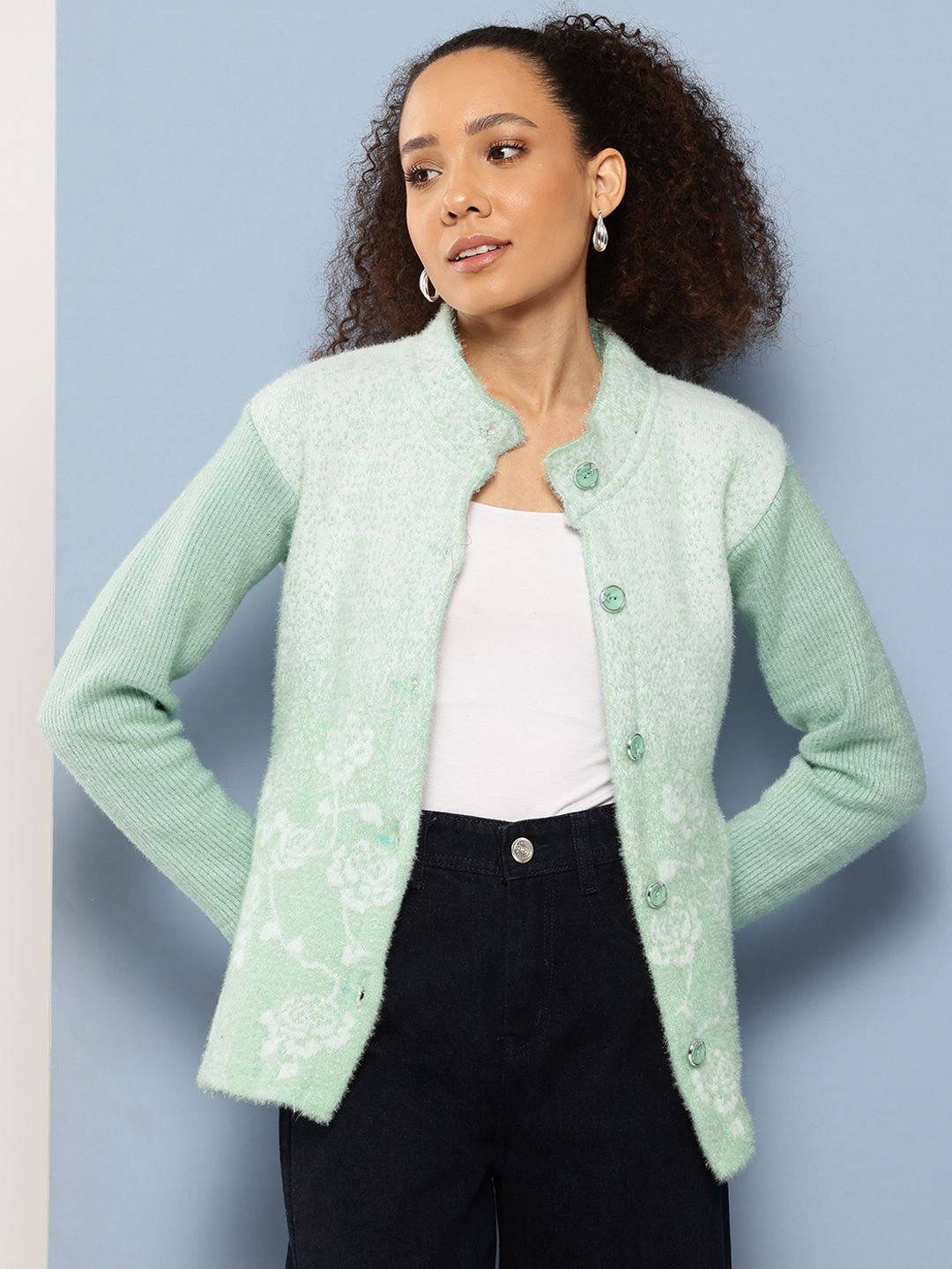 

The Roadster Lifestyle Co Women Woolen Cardigan, Sea green