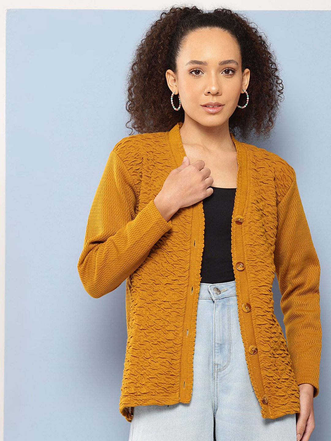 

The Roadster Lifestyle Co Women Woollen Longline Cardigan, Mustard