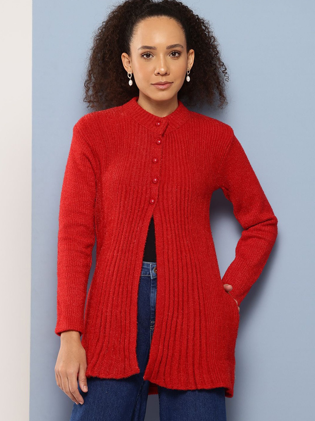 

The Roadster Lifestyle Co. Women Striped Longline Cardigan, Red