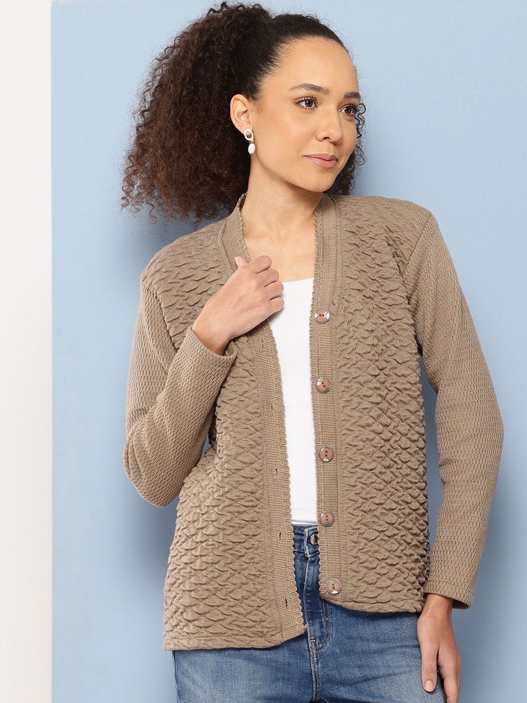 

The Roadster Lifestyle Co Women Woolen Long Sleeve Cardigan, Beige