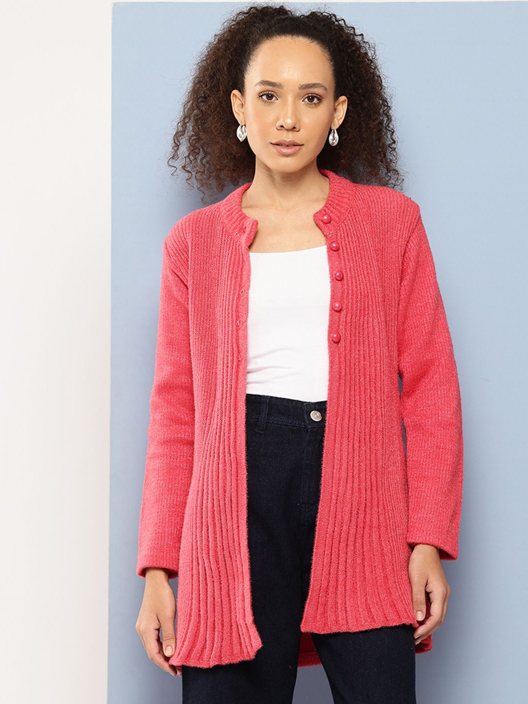 

The Roadster Lifestyle Co. Women Woolen Long Sleeve Cardigan, Red