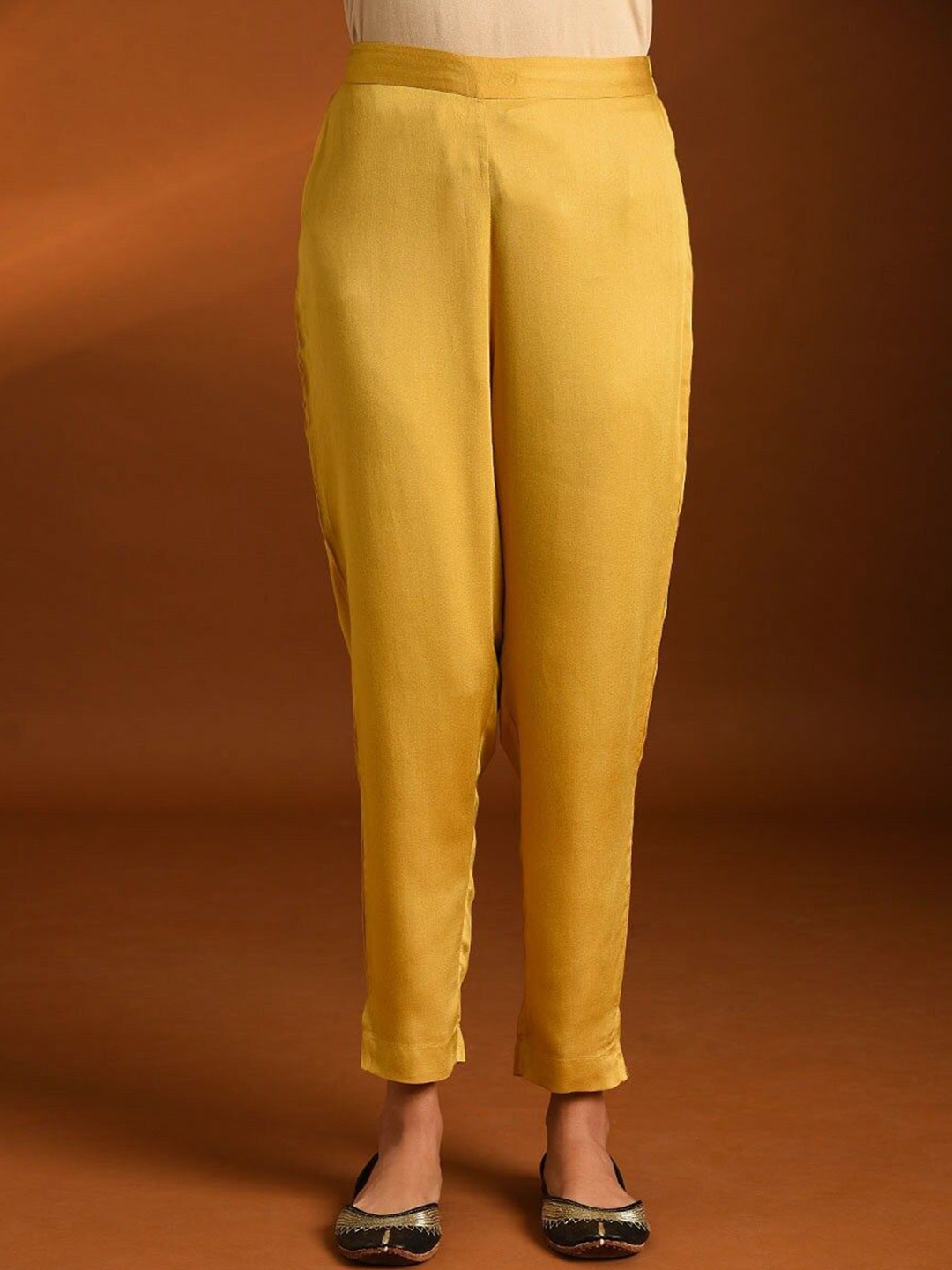 

JAYPORE Women Regular Fit Mid-Rise Regular Trousers, Mustard