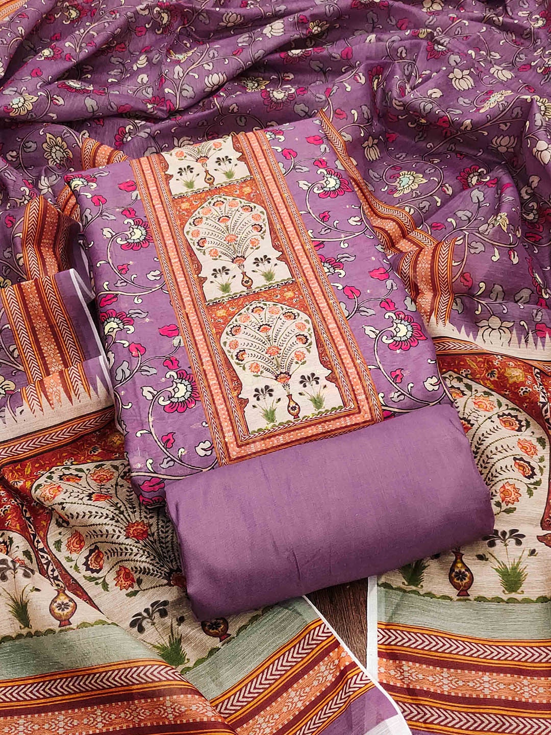 

RUDRAA FAB Ethnic Motifs Printed Unstitched Dress Material, Purple
