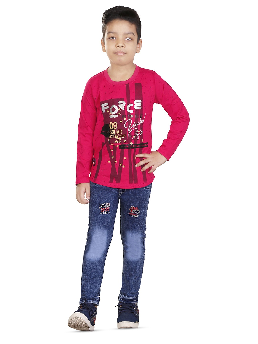 HRR Boys Round Neck Printed T-shirt with Trousers, Red