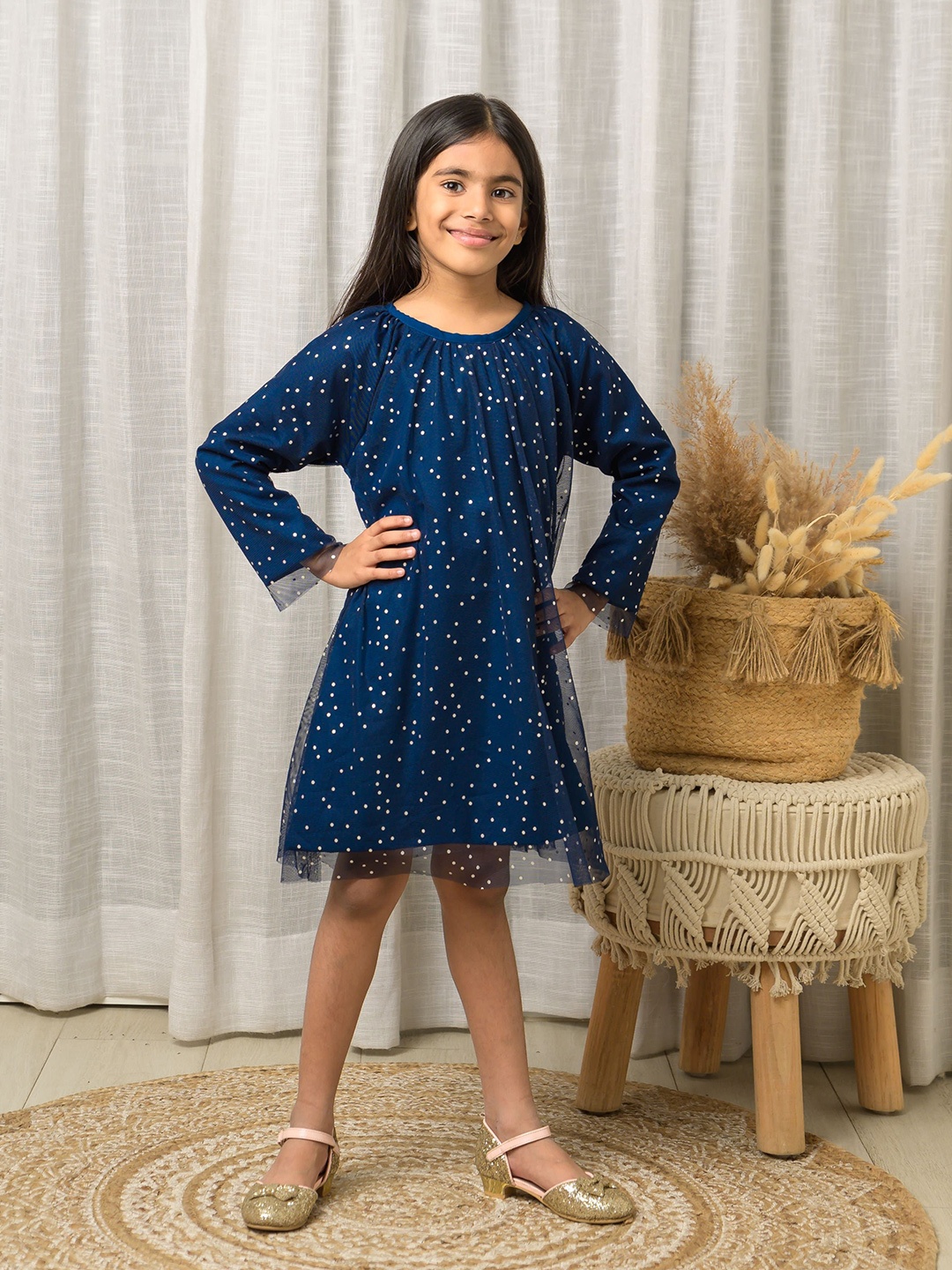 

Fairies Forever Girls Embellished Round Neck A-Line Dress, Blue