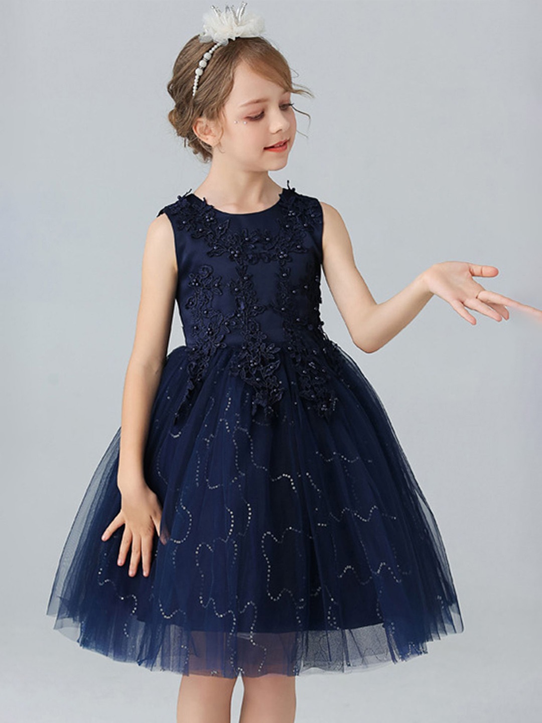 

LULU & SKY Girls Embellished Fit & Flare Dress, Navy blue