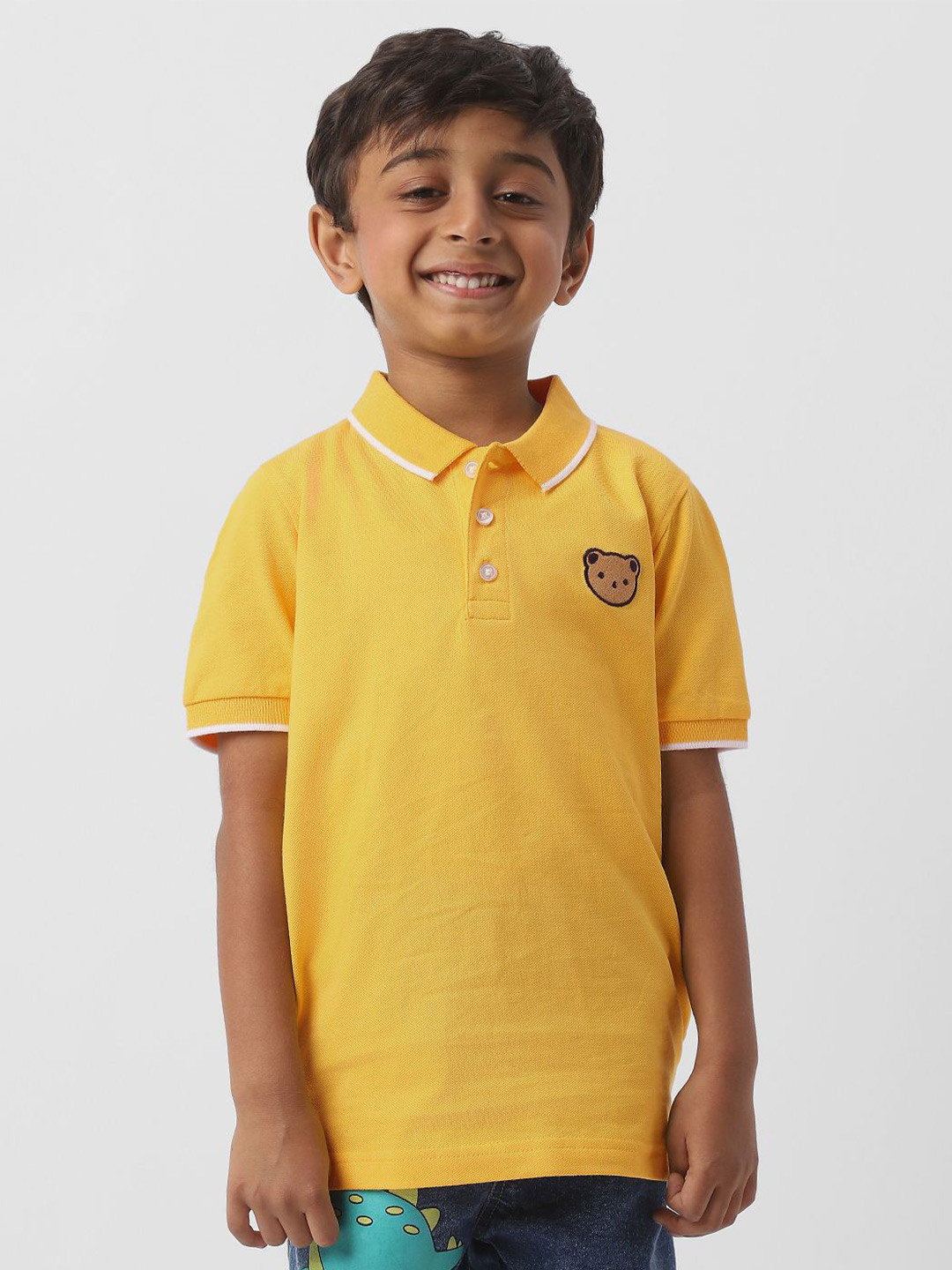 

Nauti Nati Boys Antimicrobial Solid Polo Collar Cotton T-shirt, Mustard