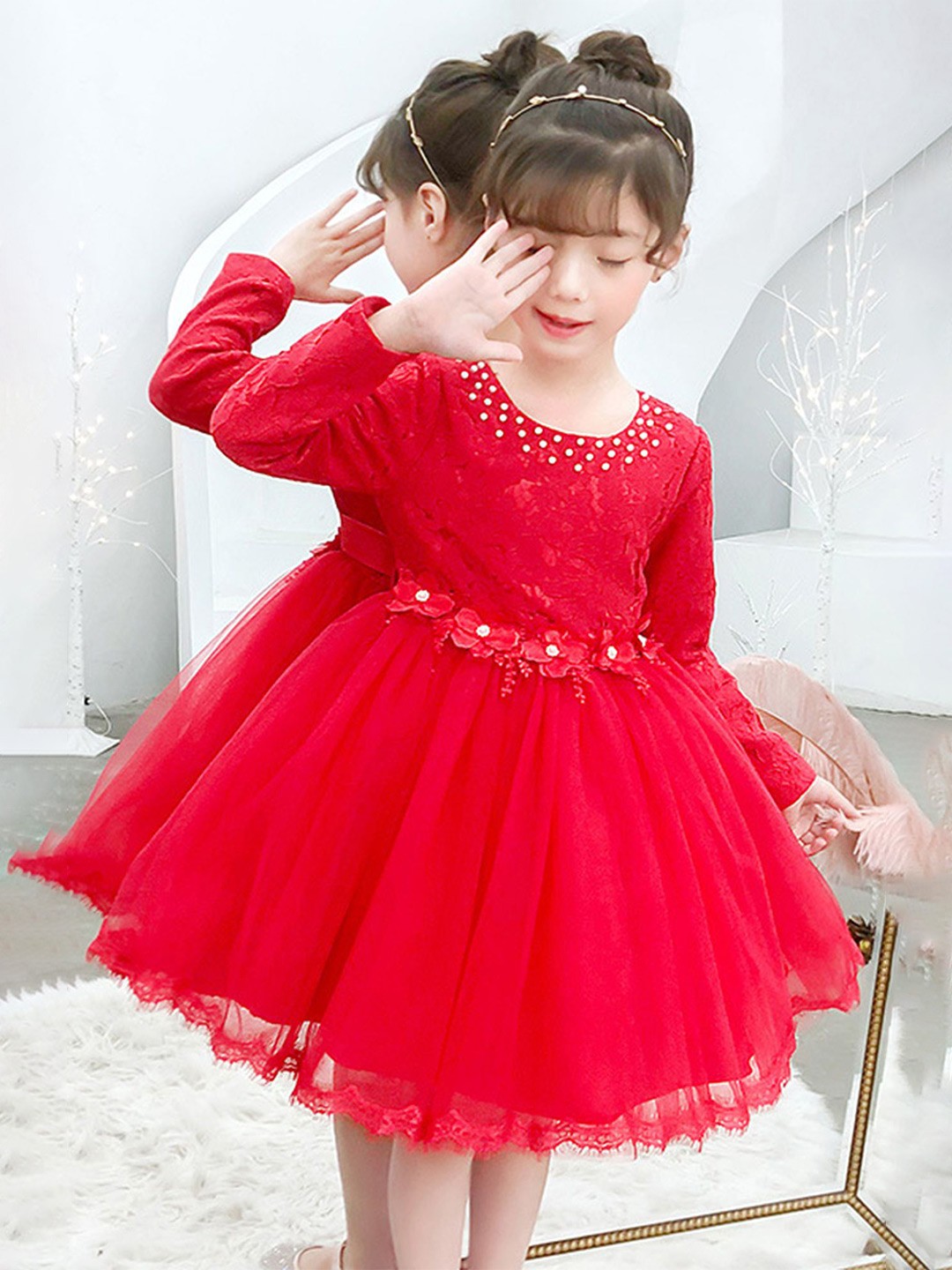 

LULU & SKY Girls Fit & Flare Dress, Red