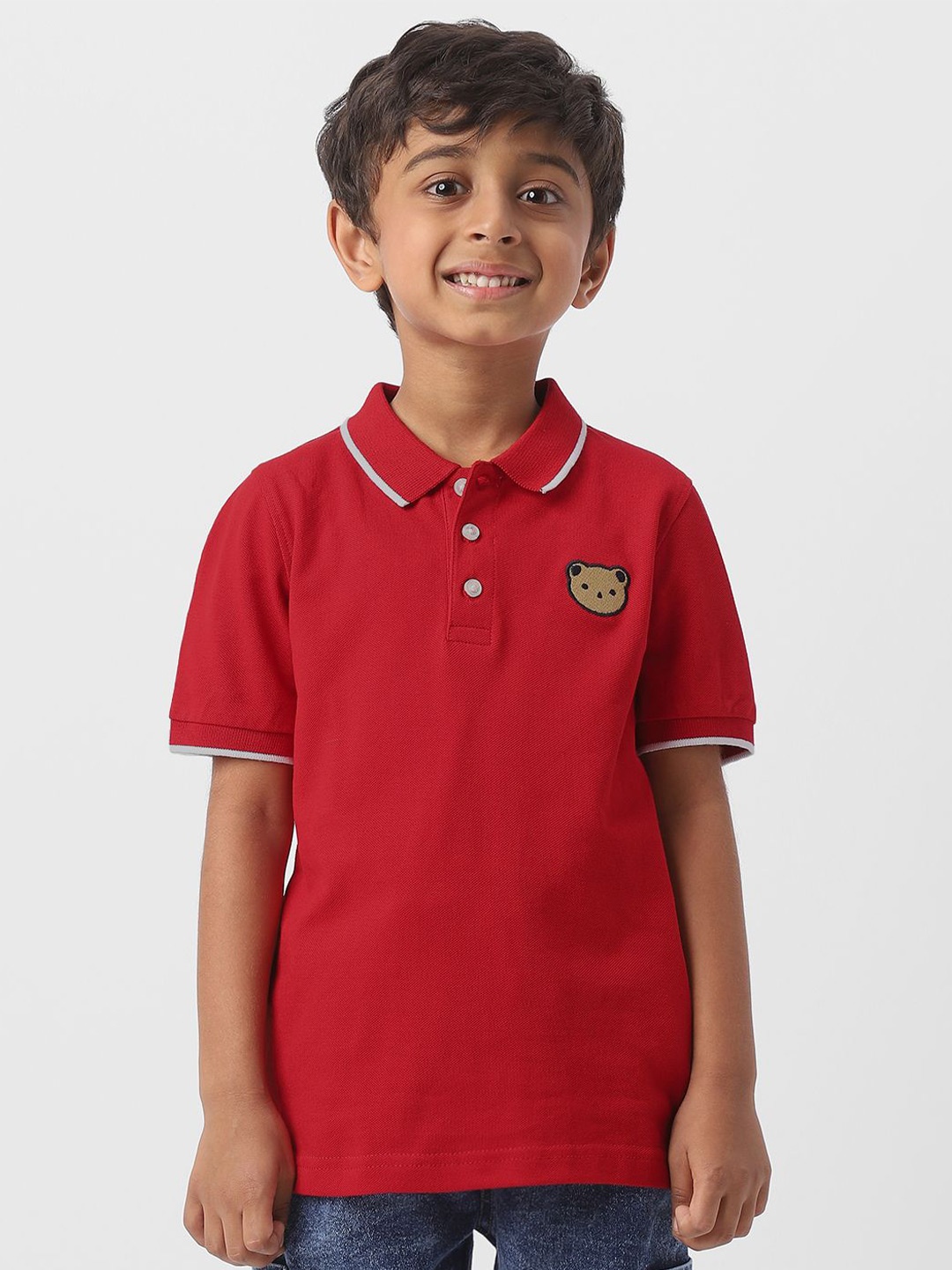 

Nauti Nati Boys Antimicrobial Solid Polo Collar Cotton T-shirt, Red