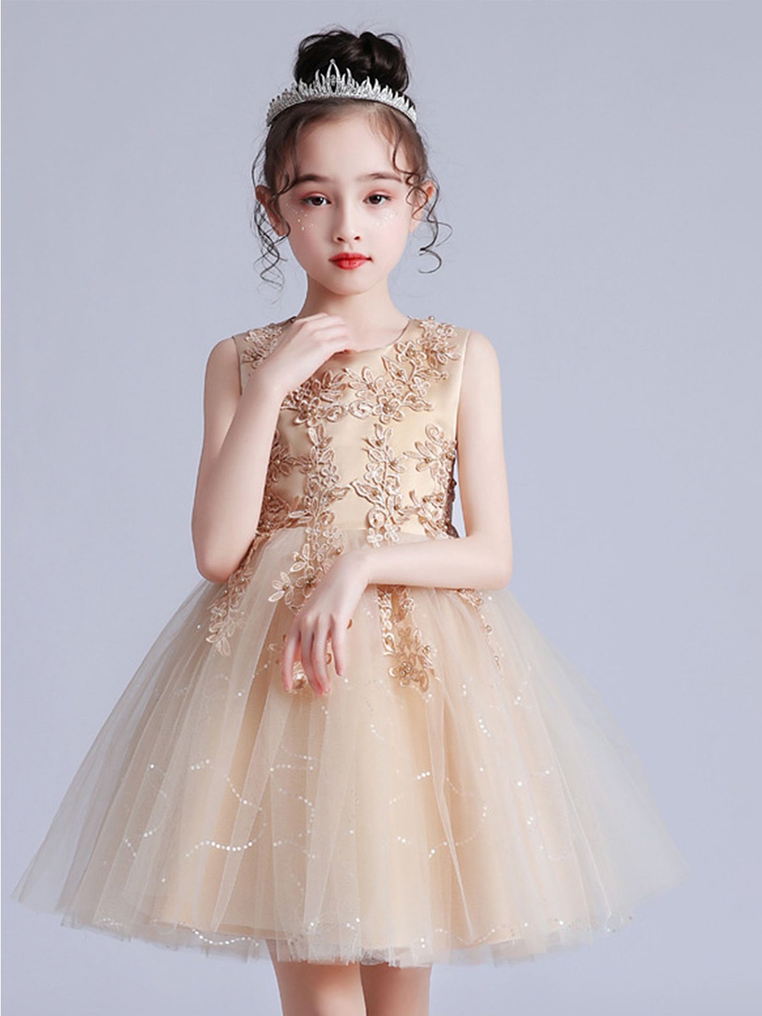 

LULU & SKY Girls Embellished Fit & Flare Dress, Champagne