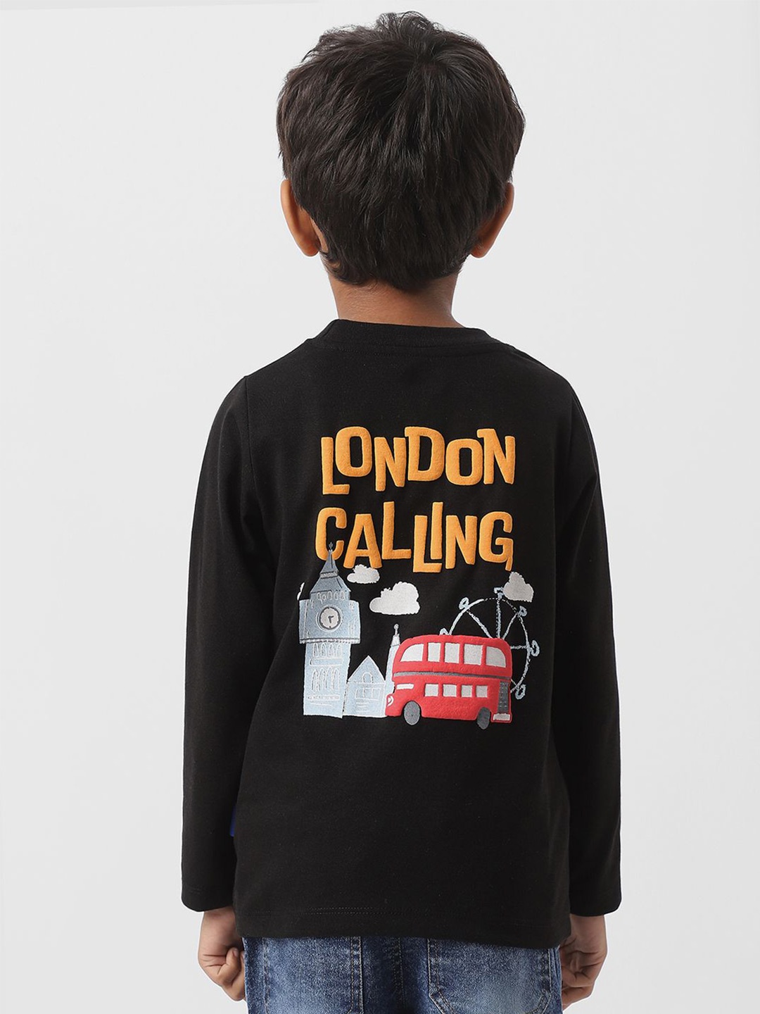 Nauti Nati Boys Antimicrobial Graphic Printed Round Neck Cotton T-shirt, Black