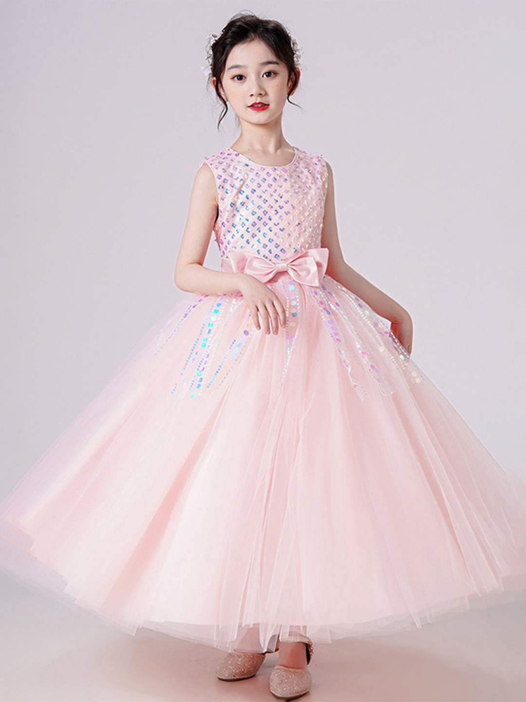 LULU & SKY Girls Floral Embellished Gown Maxi Dress, Pink