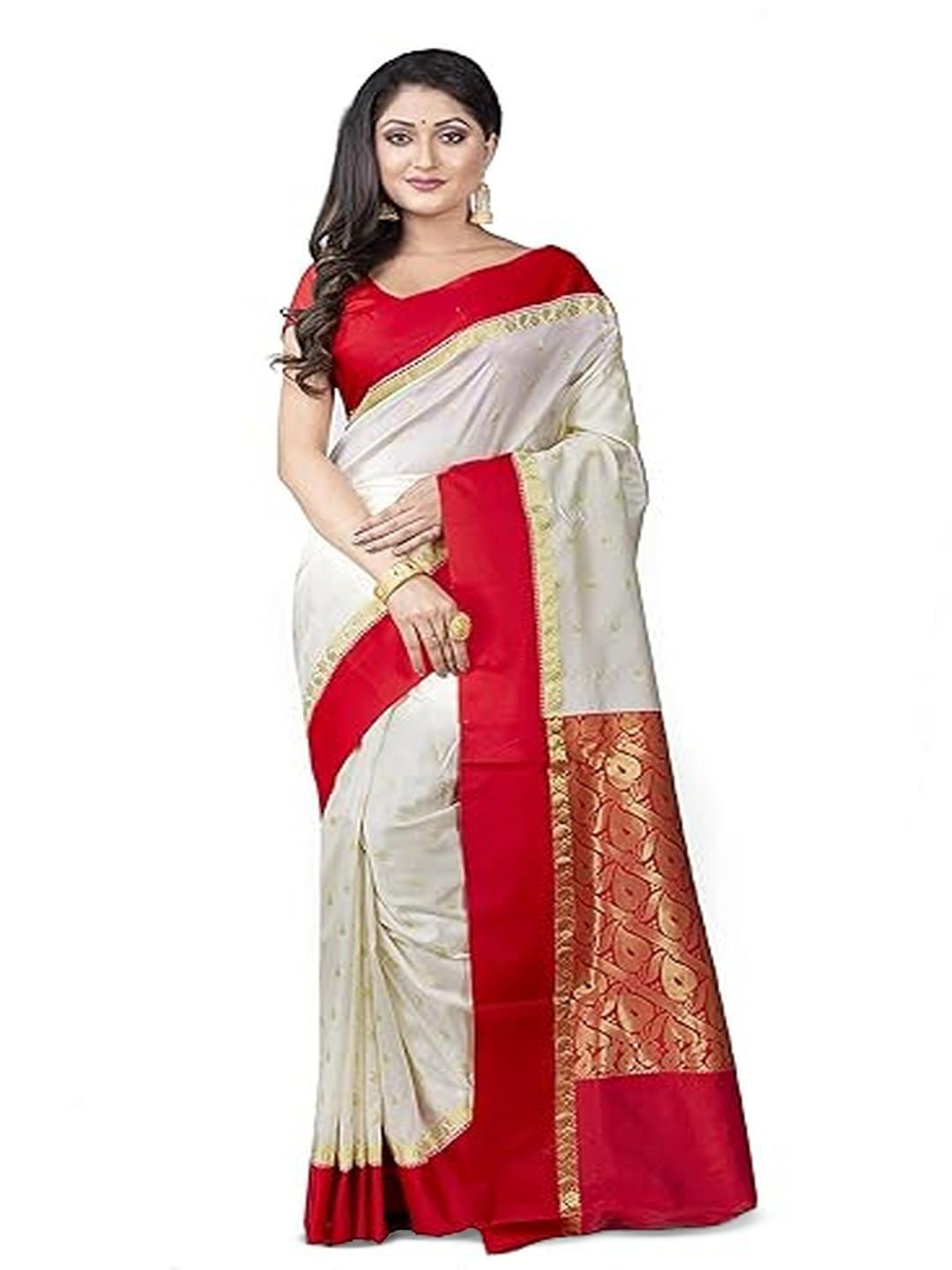 T.J. SAREES Woven Design Zari Pure Silk Kanjeevaram Saree, Red