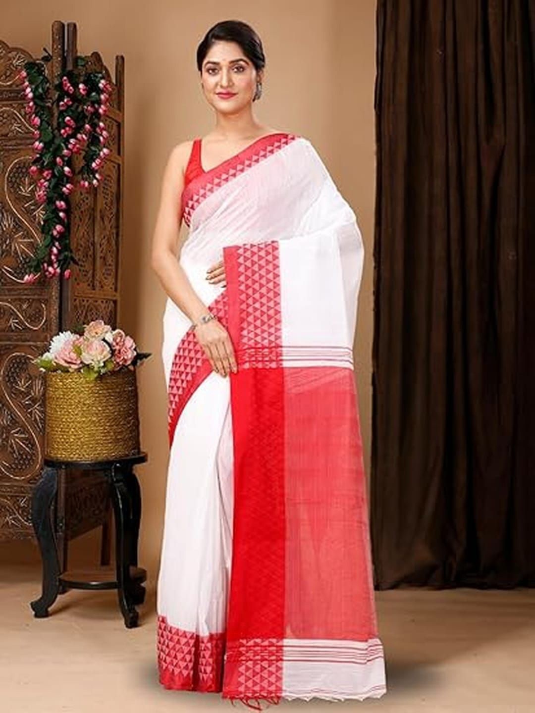 T.J. SAREES Zari Pure Cotton Kanjeevaram Saree, White
