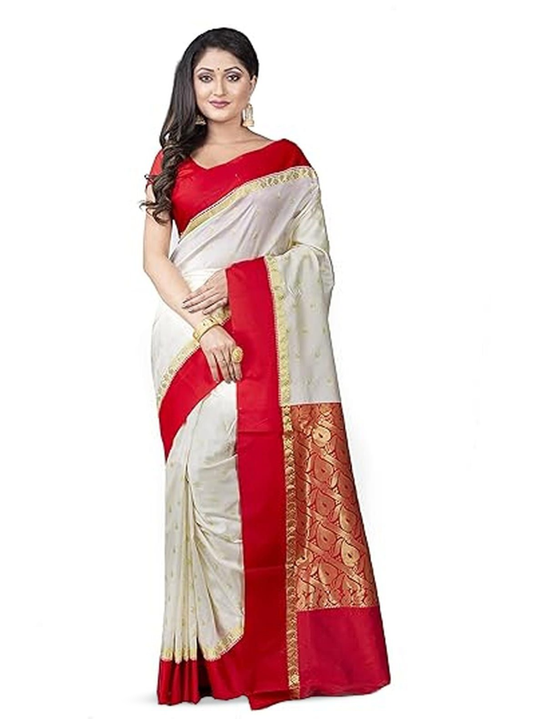 

T.J. SAREES Woven Design Zari Pure Silk Kanjeevaram Saree, Red