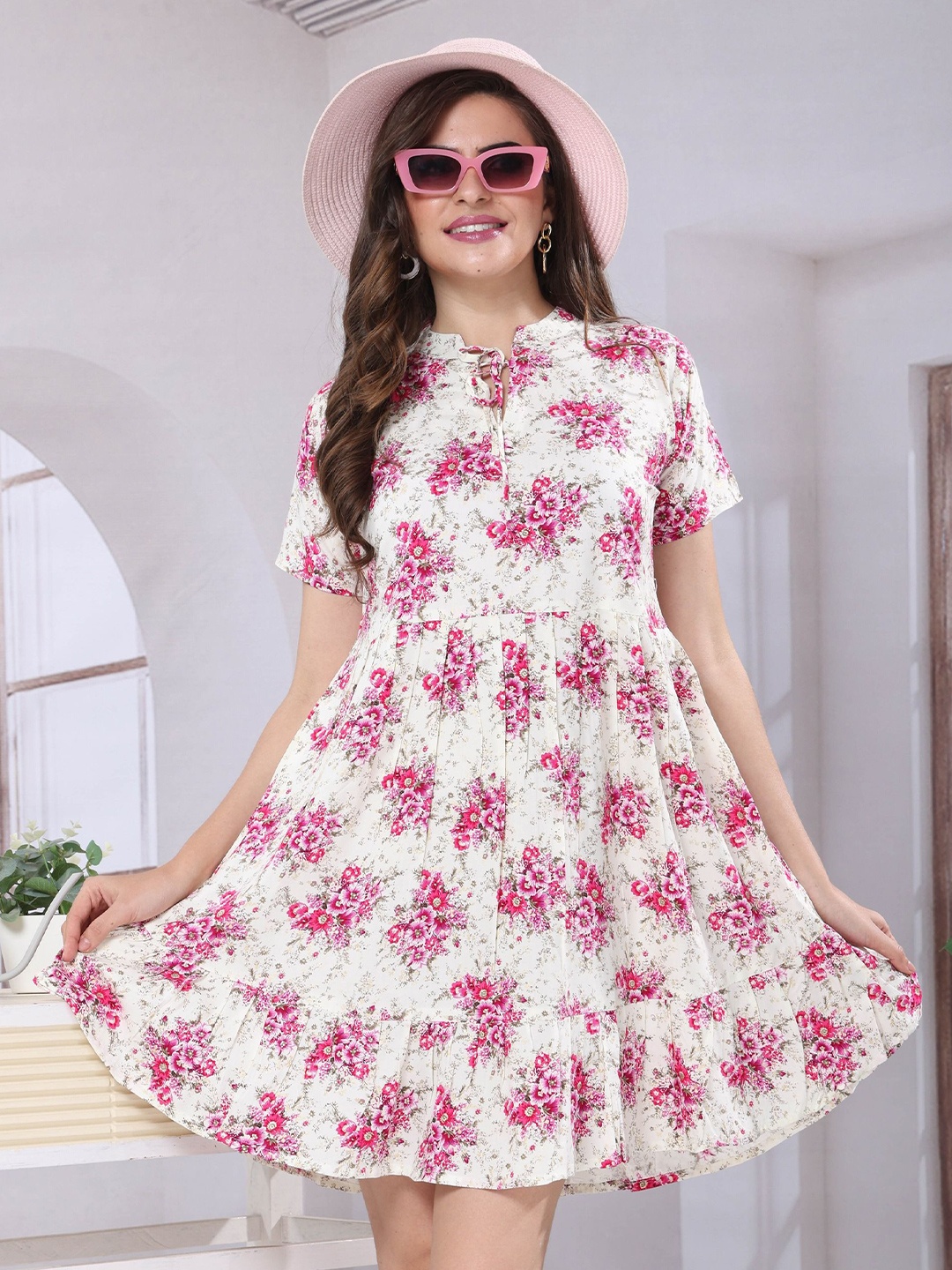 

EASY MOM Floral Print Cotton Fit & Flare Dress, White