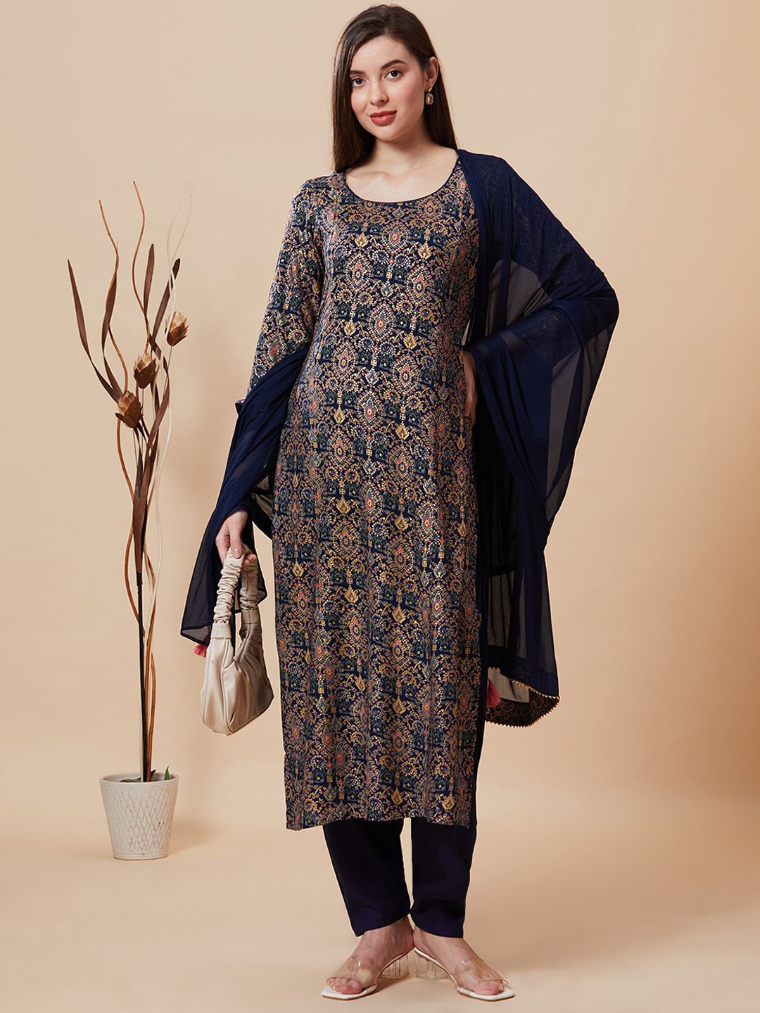 

Jeff co-op Floral Thread Work Maternity Kurta with Patiala & Dupatta, Blue