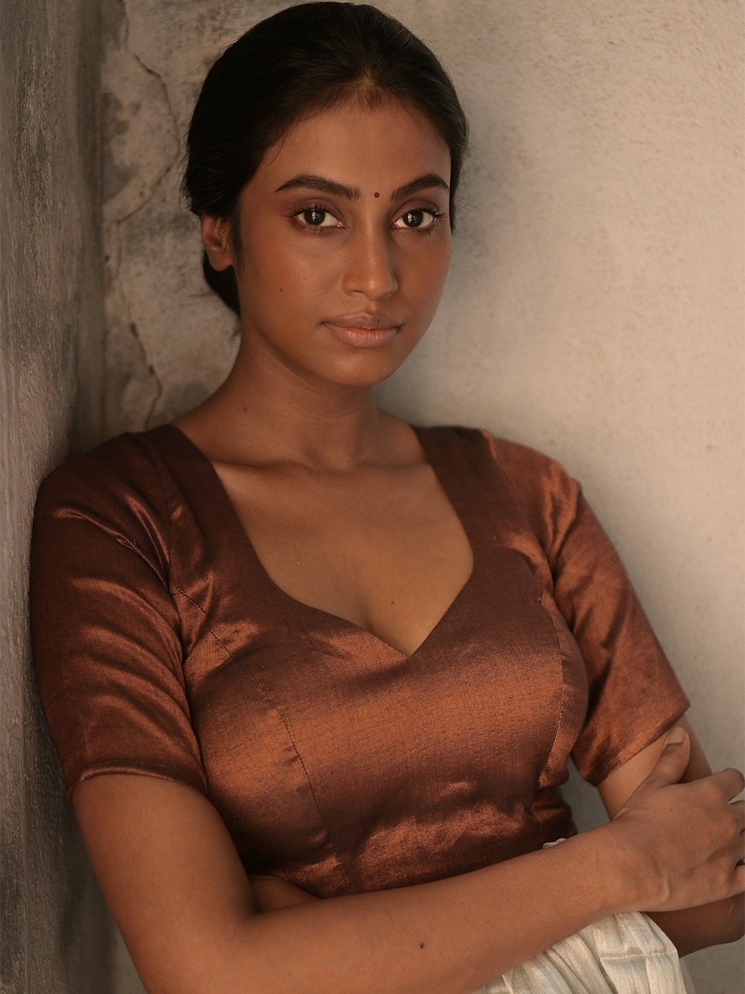 

HUTS AND LOOMS Sweetheart Neck Saree Blouse, Copper